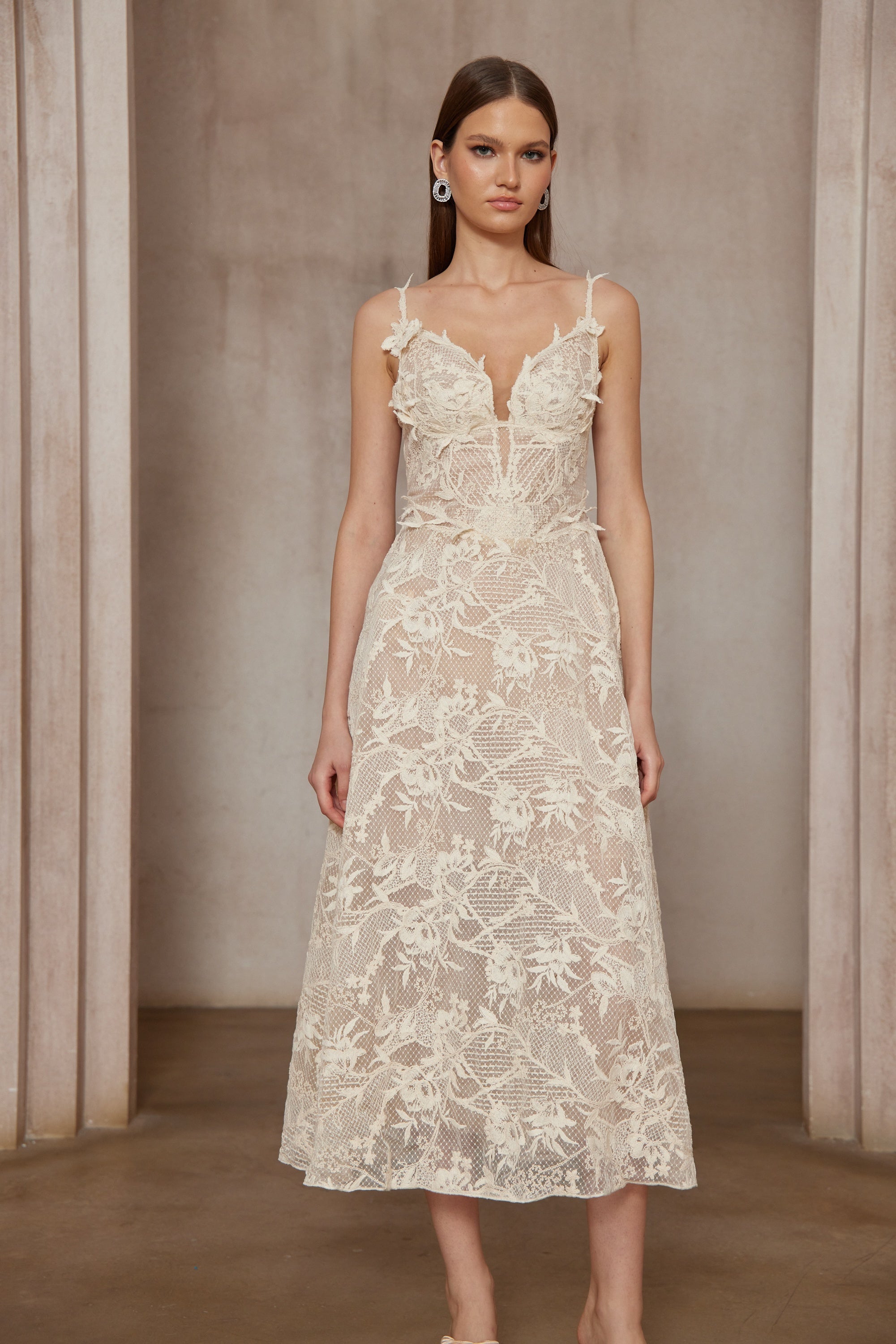 Amber White Sleeveless Floral Lace Midi Dress (Final Sale)