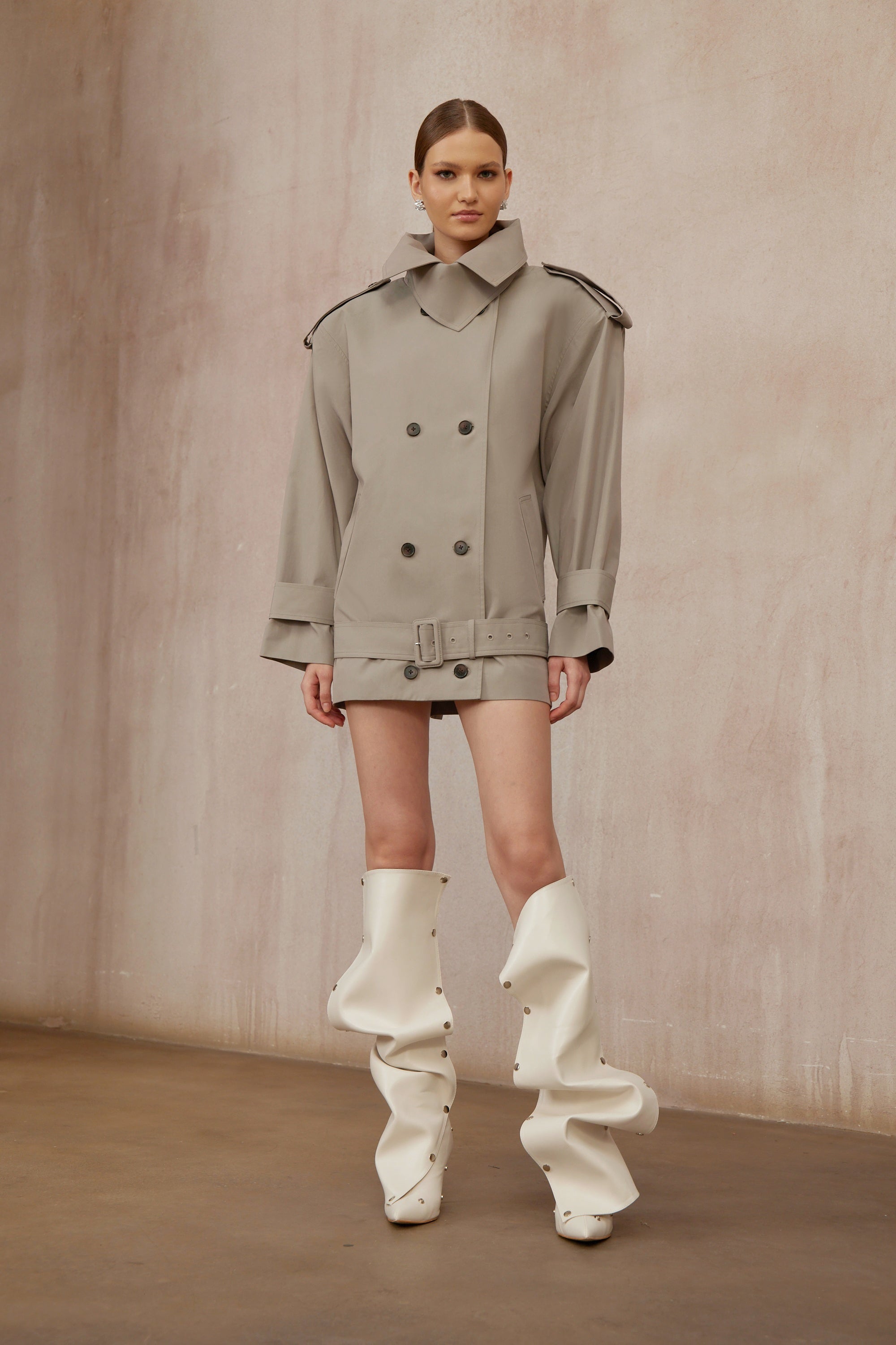 Trench-coat à double boutonnage et ceinture Mavis Grey