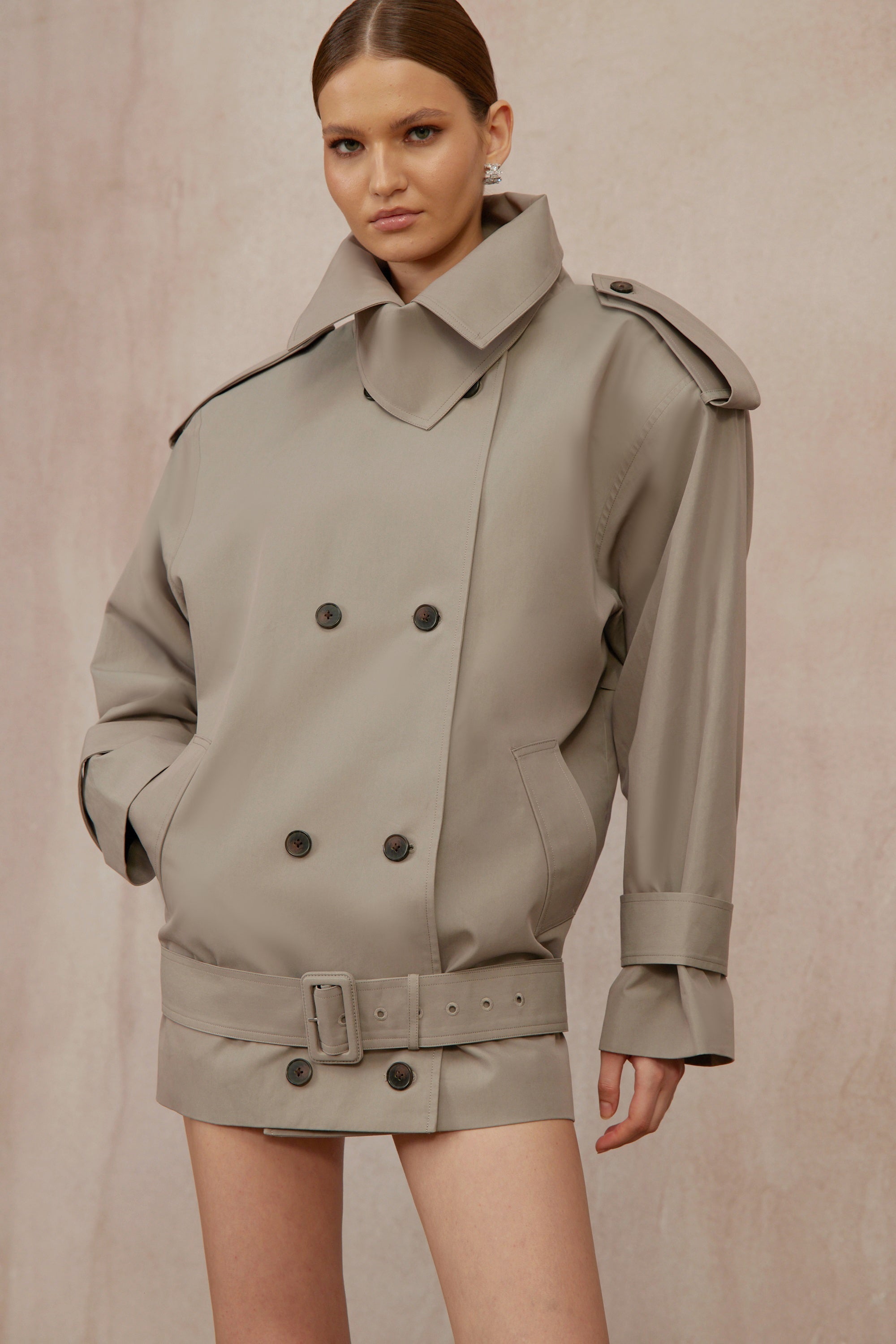 Trench-coat à double boutonnage et ceinture Mavis Grey