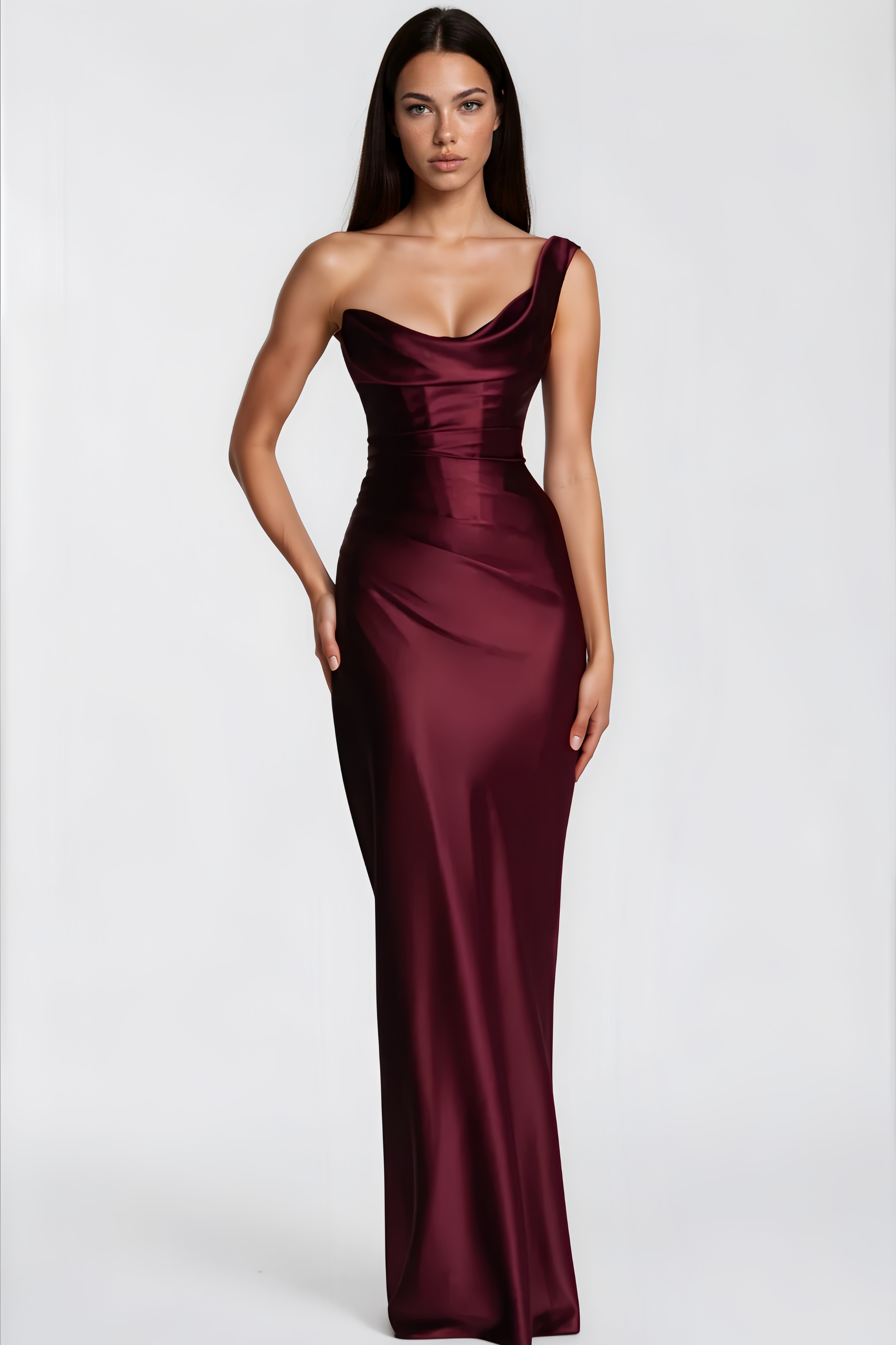 One-Shoulde Draped Satin Gown