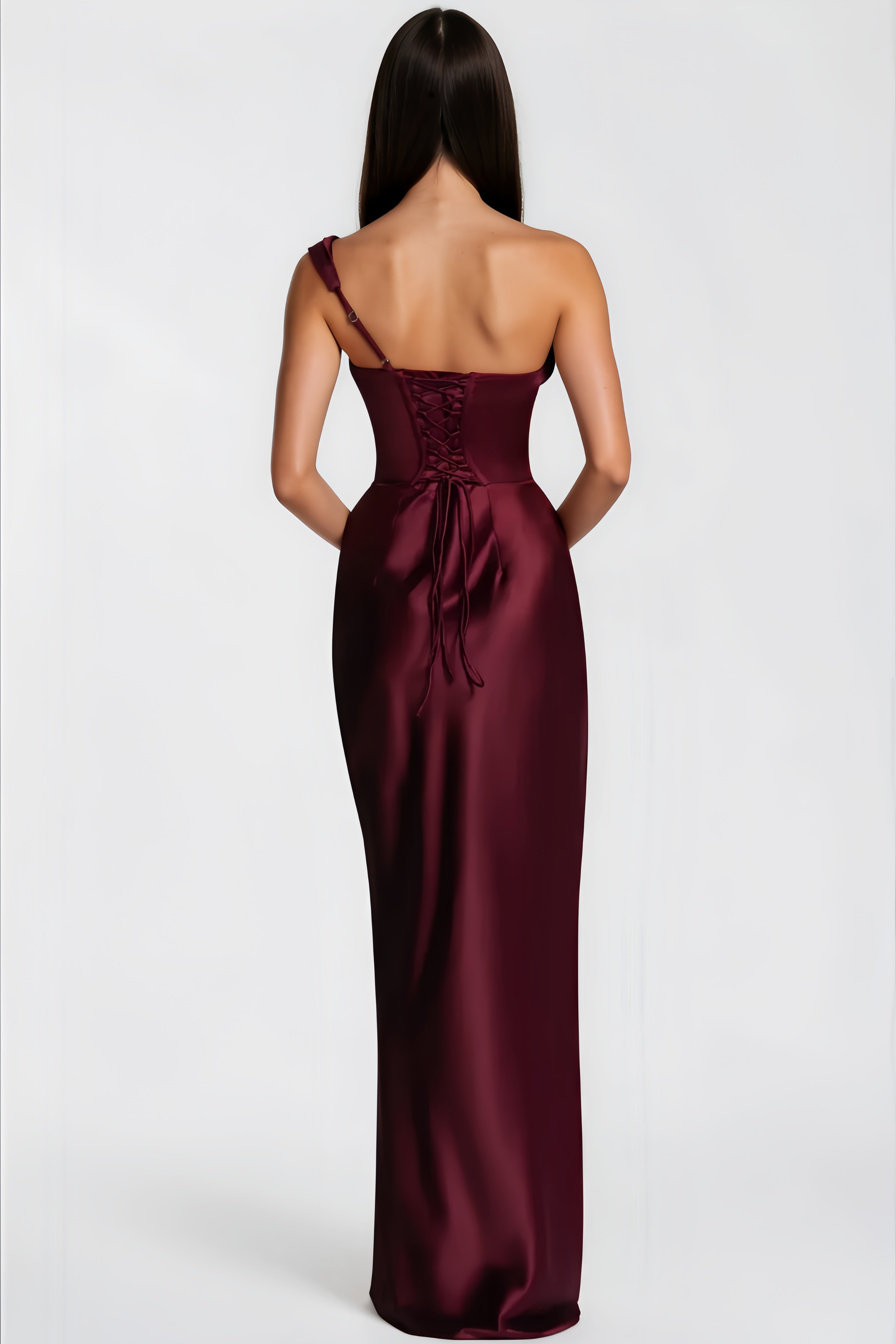 One-Shoulde Draped Satin Gown