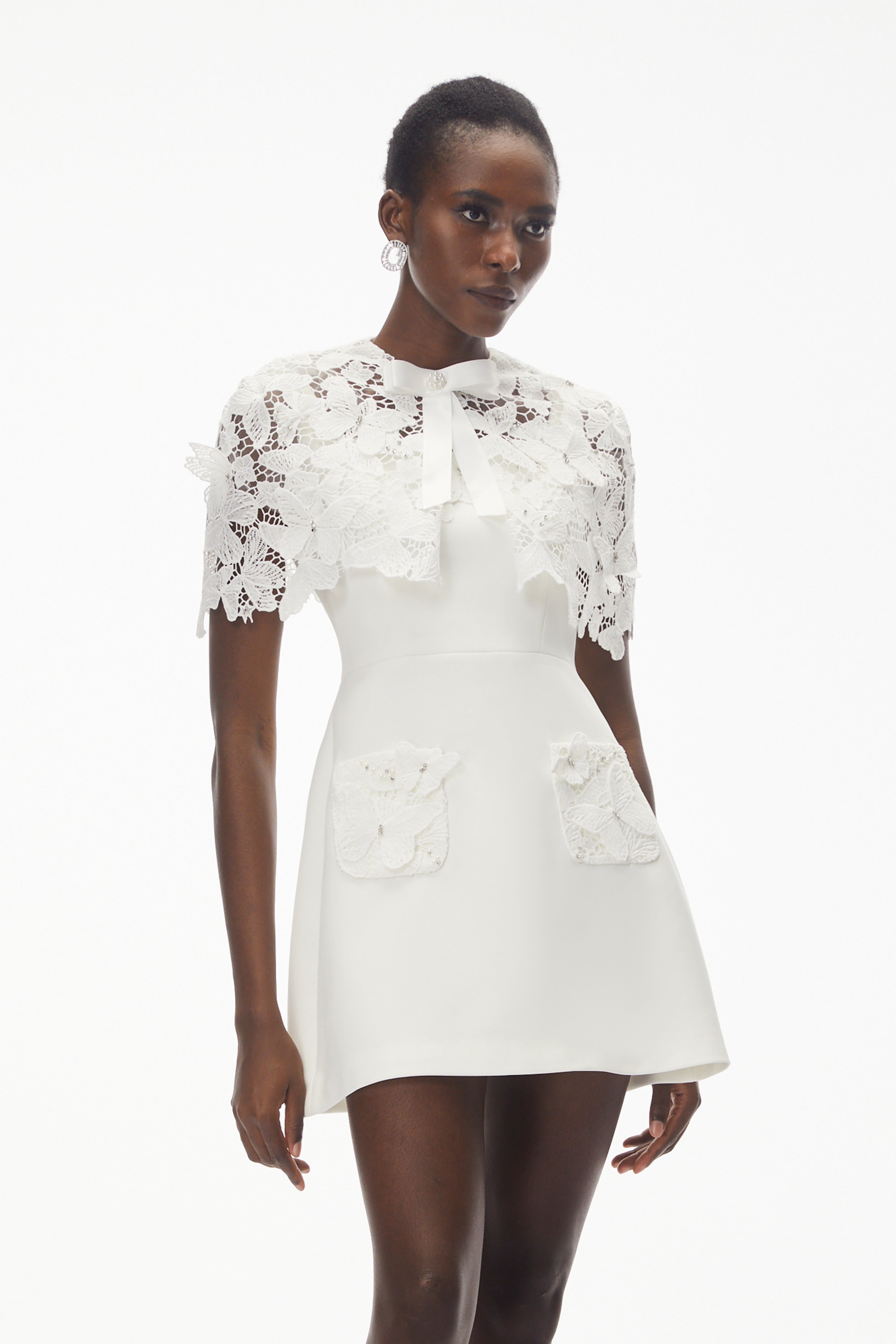 Ava White Floral Lace Mini Dress with Butterfly Applique (Final Sale-US Only)