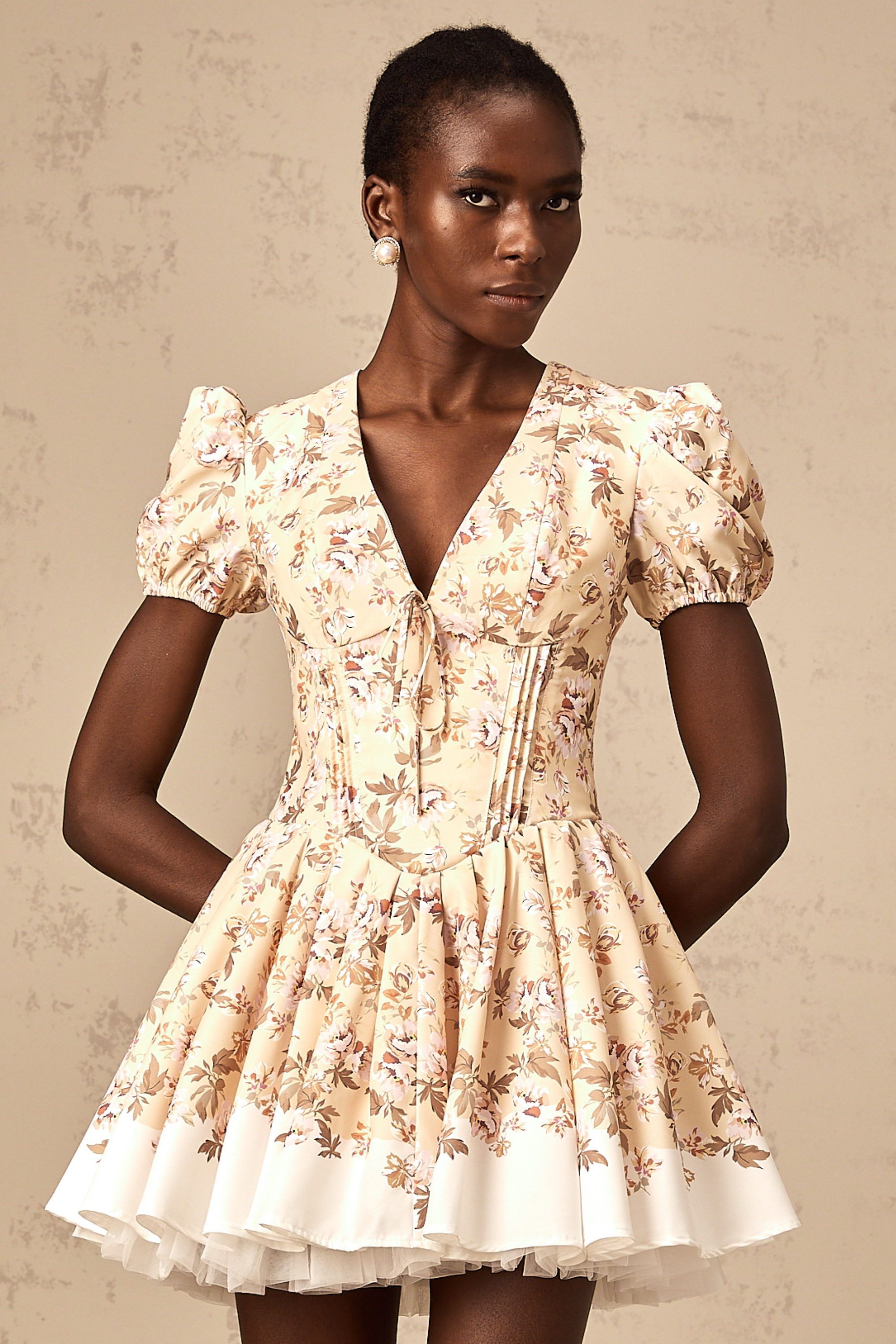 Alizée yellow floral-print pleated mini dress (Final Sale)