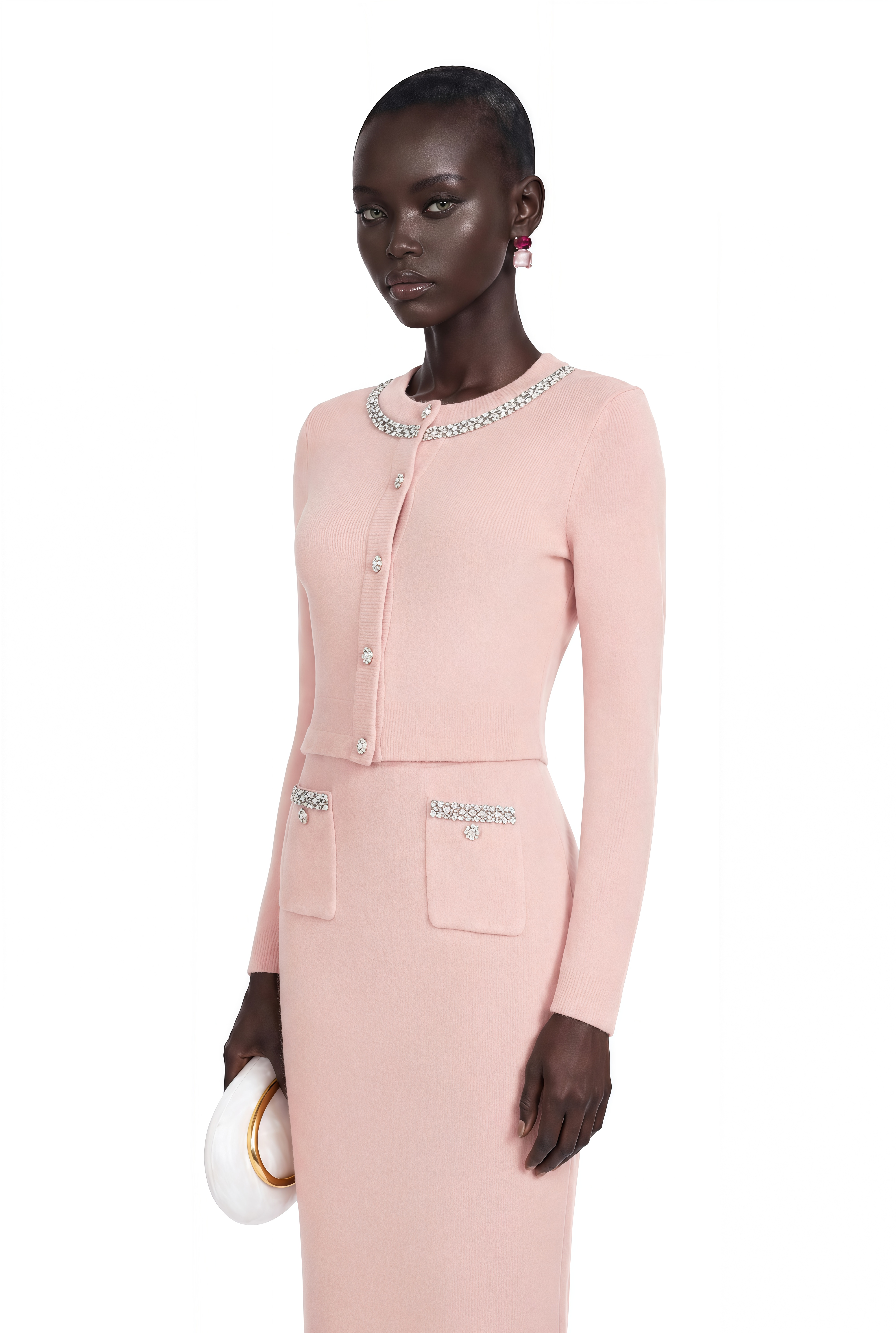 Ensemble coordonné veste et jupe « Renée Pink » avec ornements