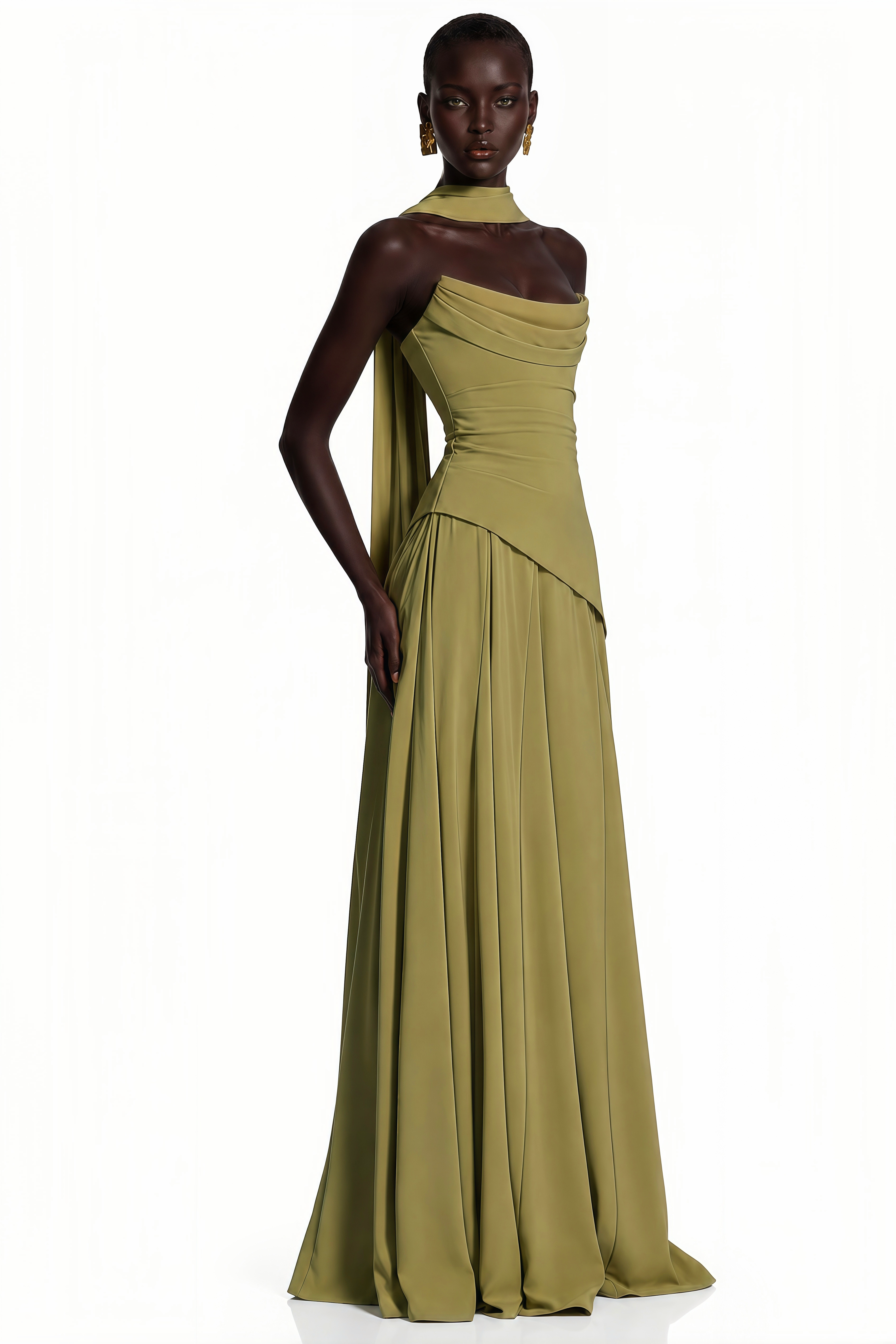 Romane Green Strapless Corset Chiffon Maxi Dress (Final Sale-US Only)
