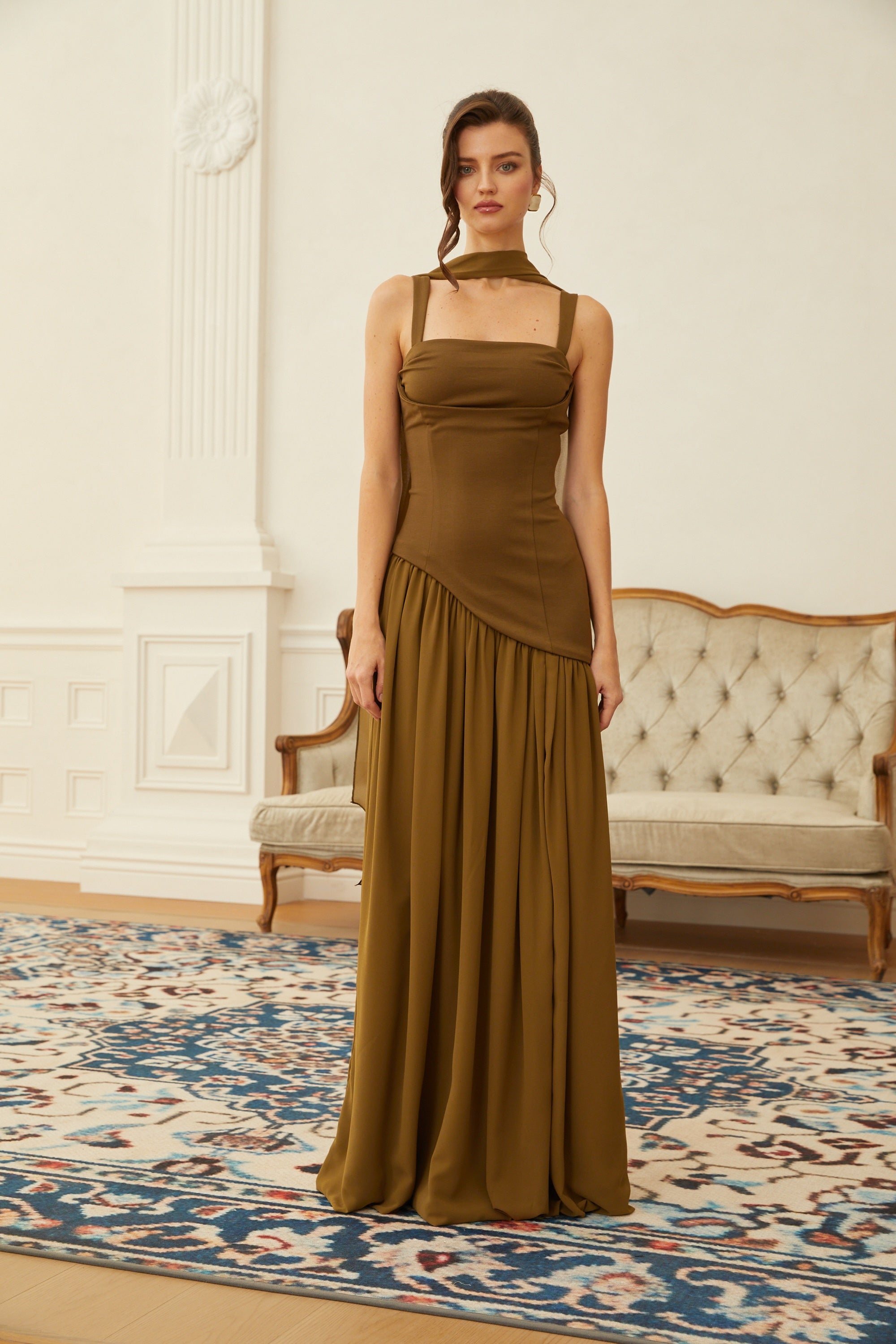 Sidonie Atrovirens Asymmetrical Maxi Gown (Without Gloves) (Final Sale)