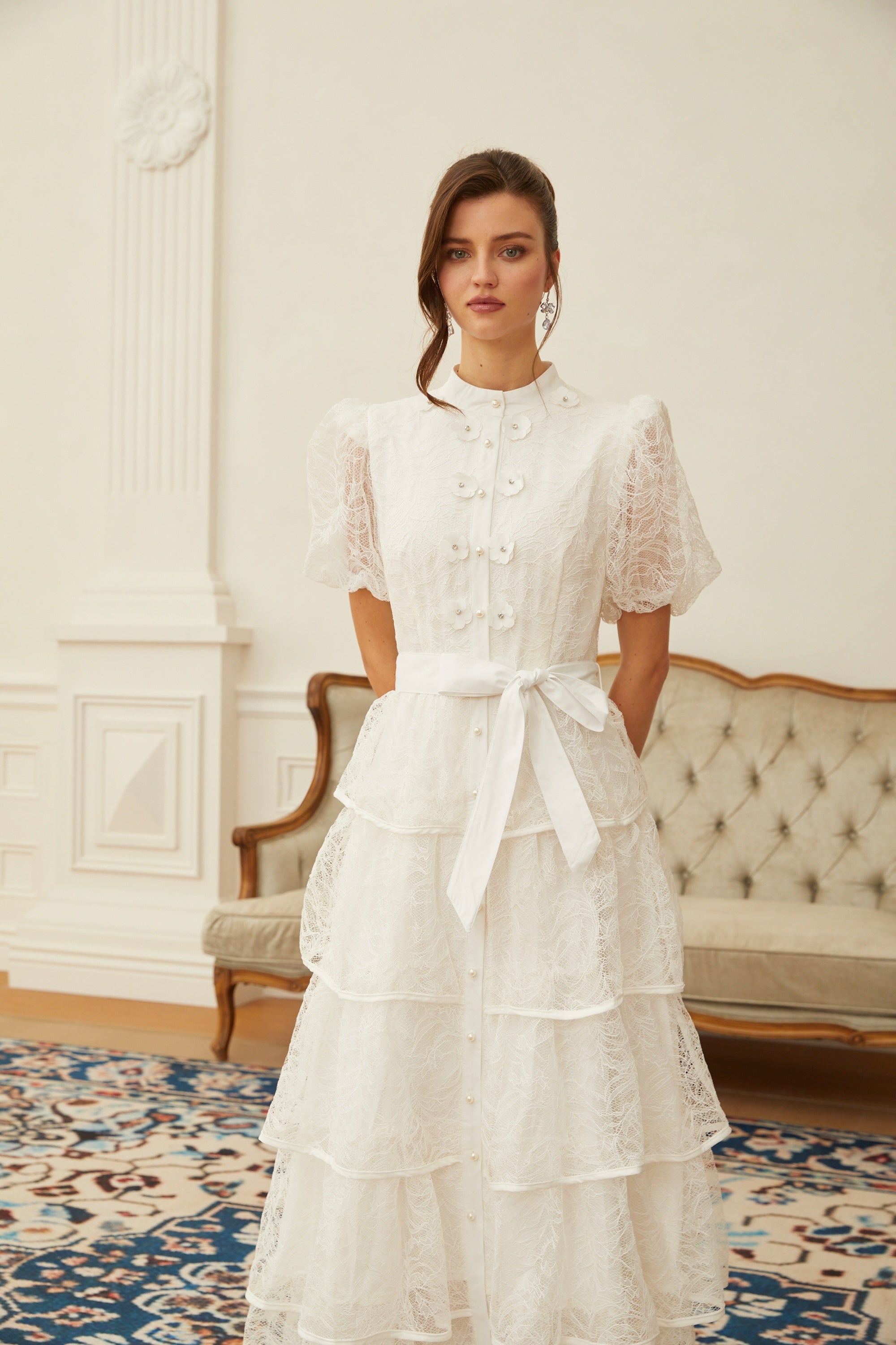 Verity White Floral Lace Tiered Maxi Dress (Final Sale-US Only)