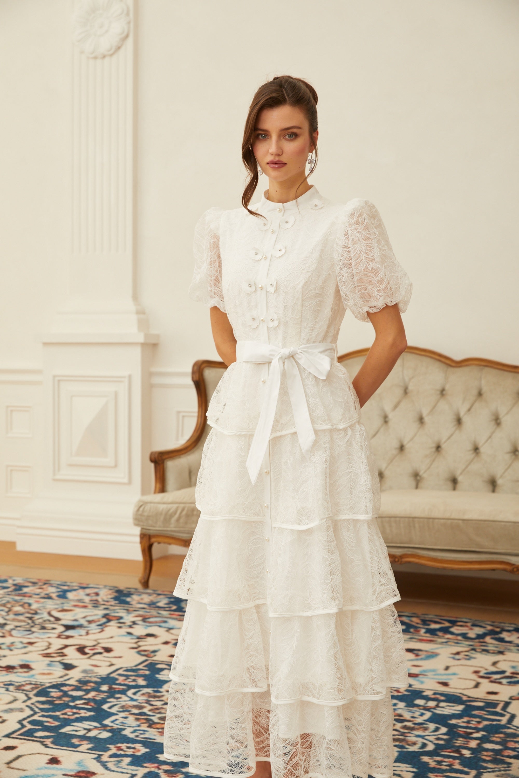 Verity White Floral Lace Tiered Maxi Dress (Final Sale-US Only)
