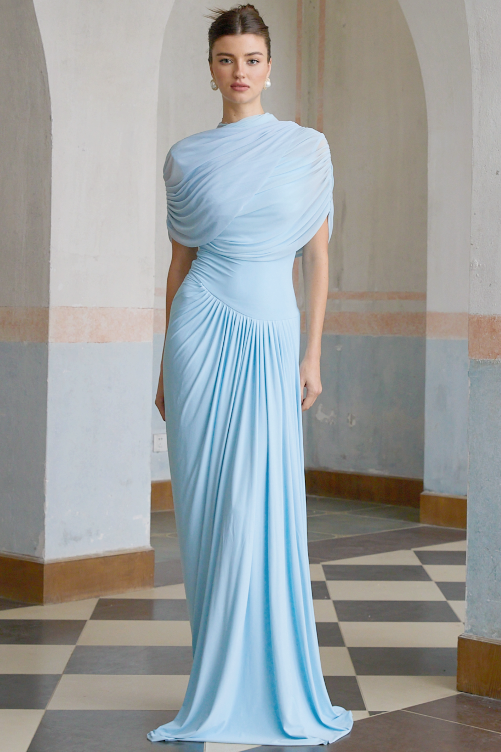 Asymmetrical Pleated Maxi Dress