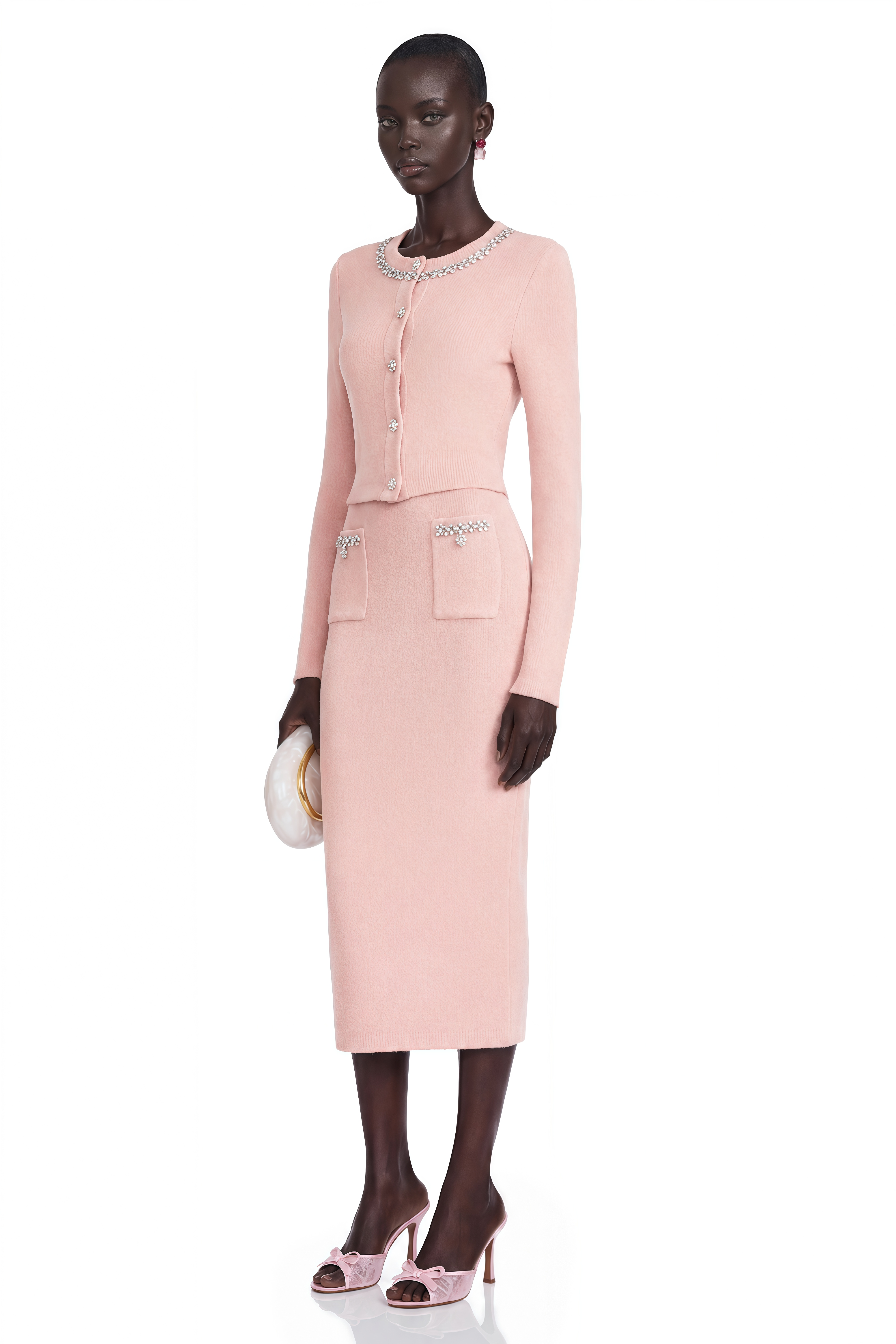 Ensemble coordonné veste et jupe « Renée Pink » avec ornements