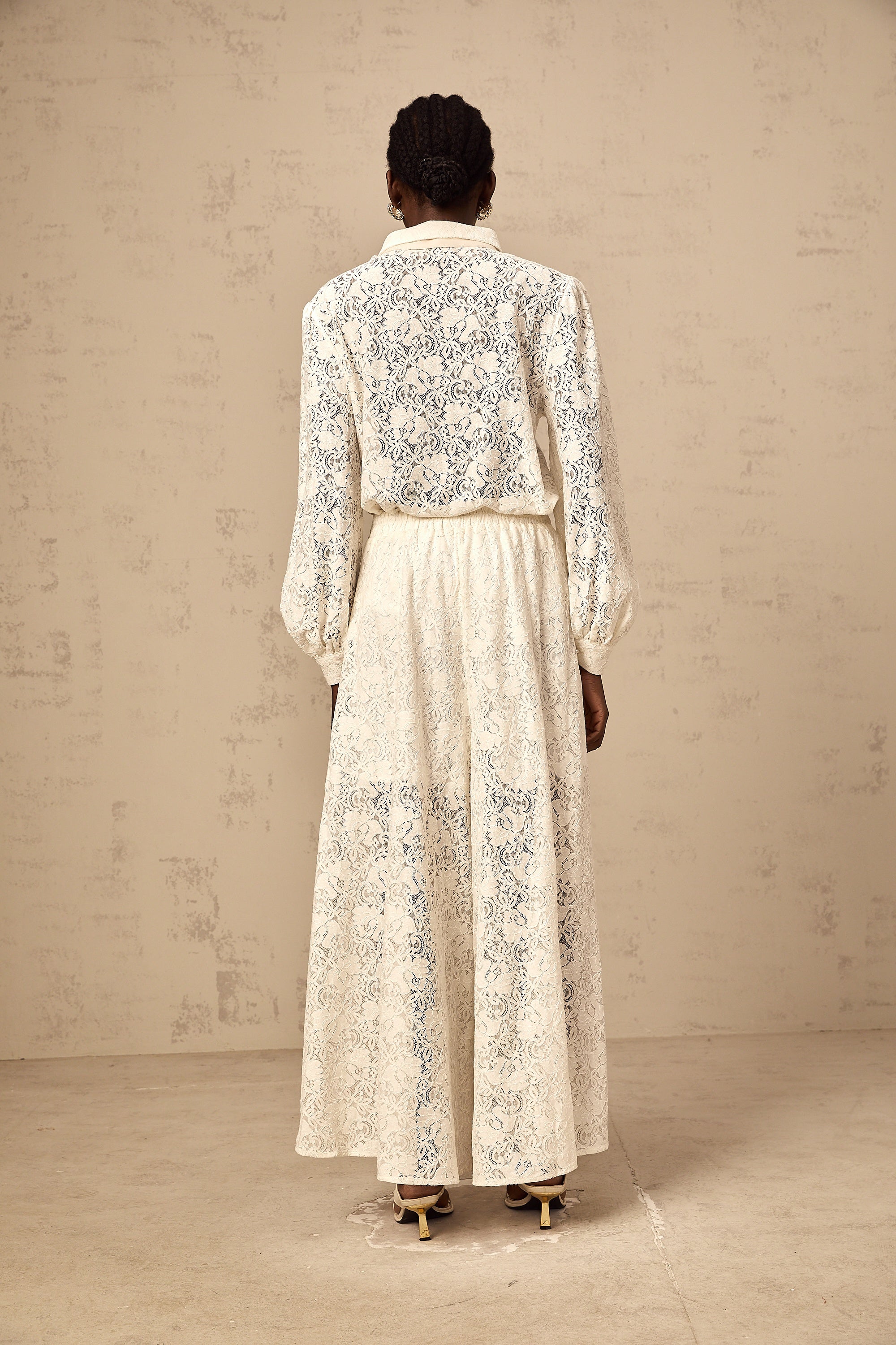 Vanessa White Guipure Lace Shirt & Trousers Matching Set