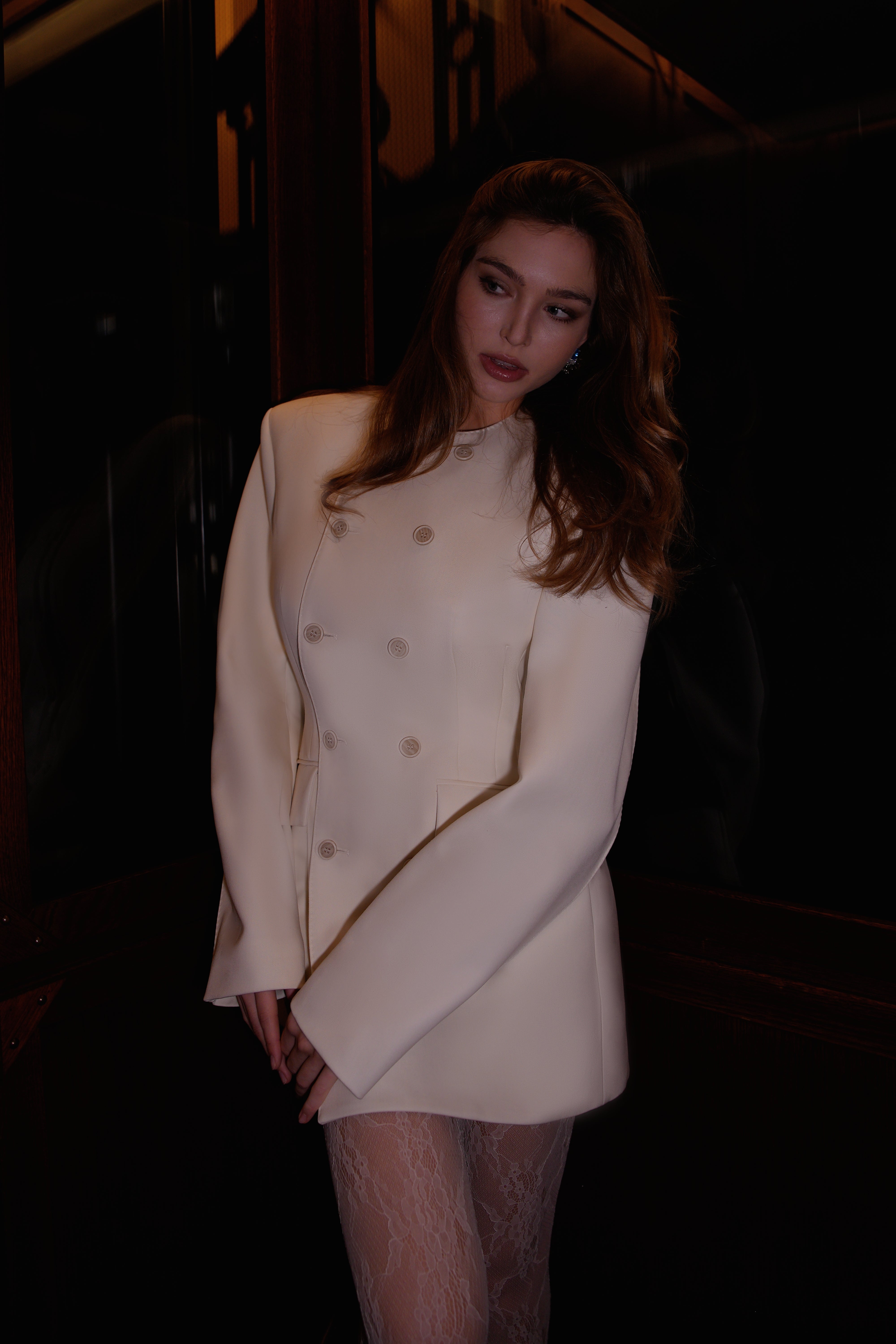 Saffron White Double-Breasted Blazer Dress (Final Sale-US Only)