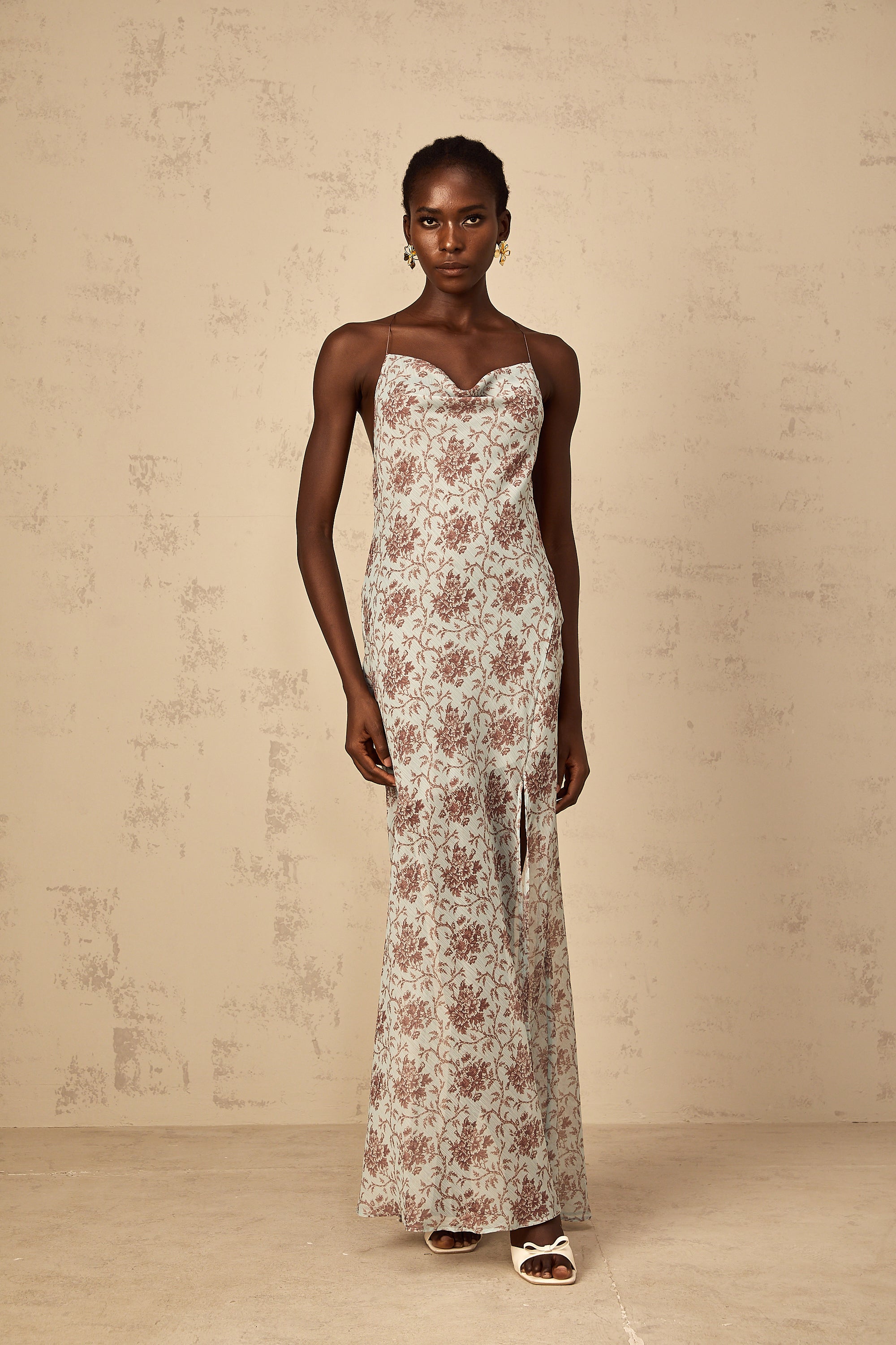 Robe longue sans manches à imprimé floral Honorine Blue (Vente définitive)