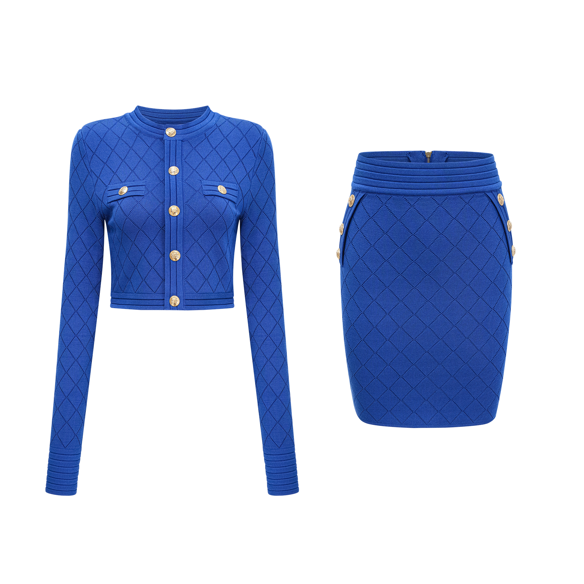 Maëlys blue button-detail knitted top & skirt matching set (Final Sale)