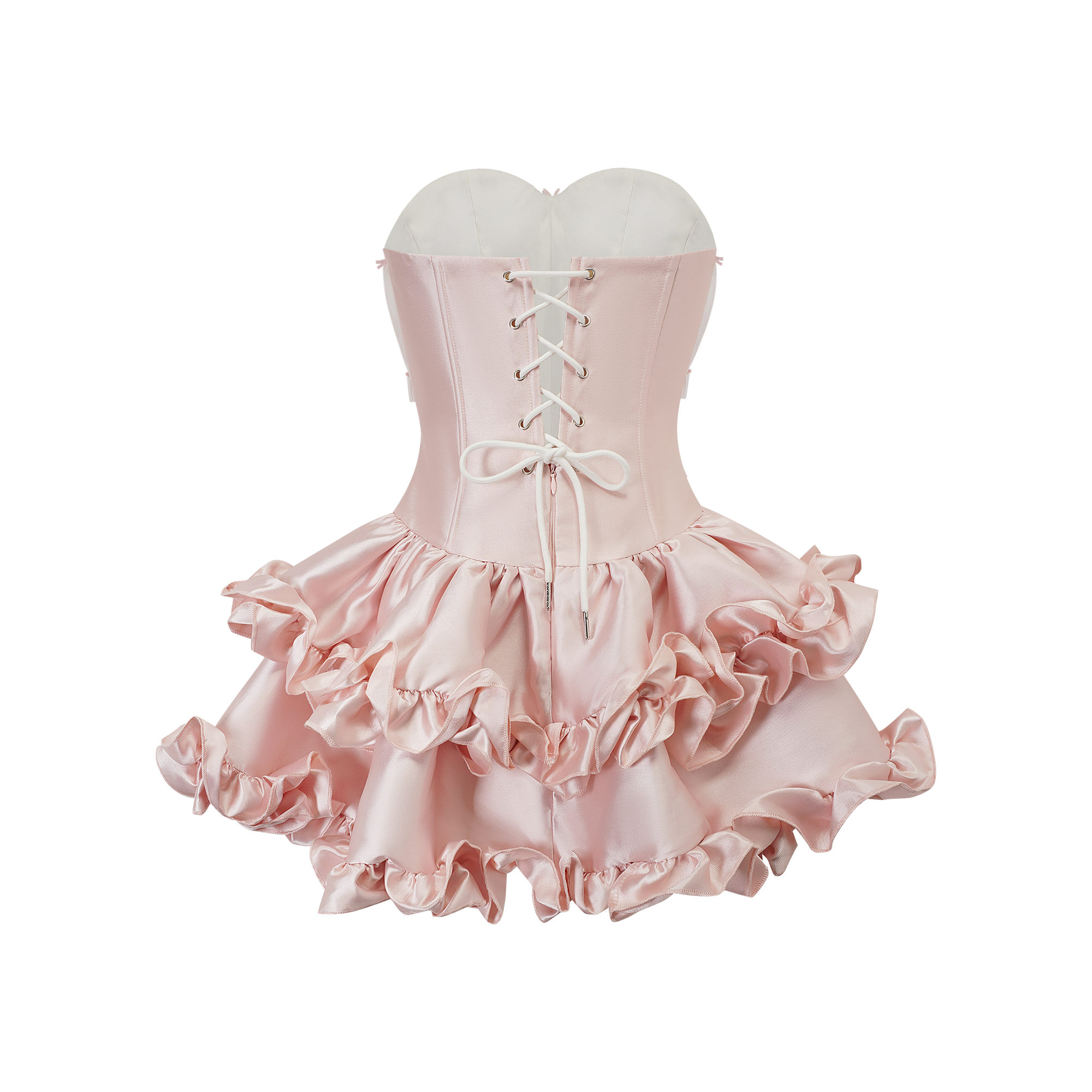 Laurine Pink Ruffled Satin Mini Dress (Final Sale-US Only)