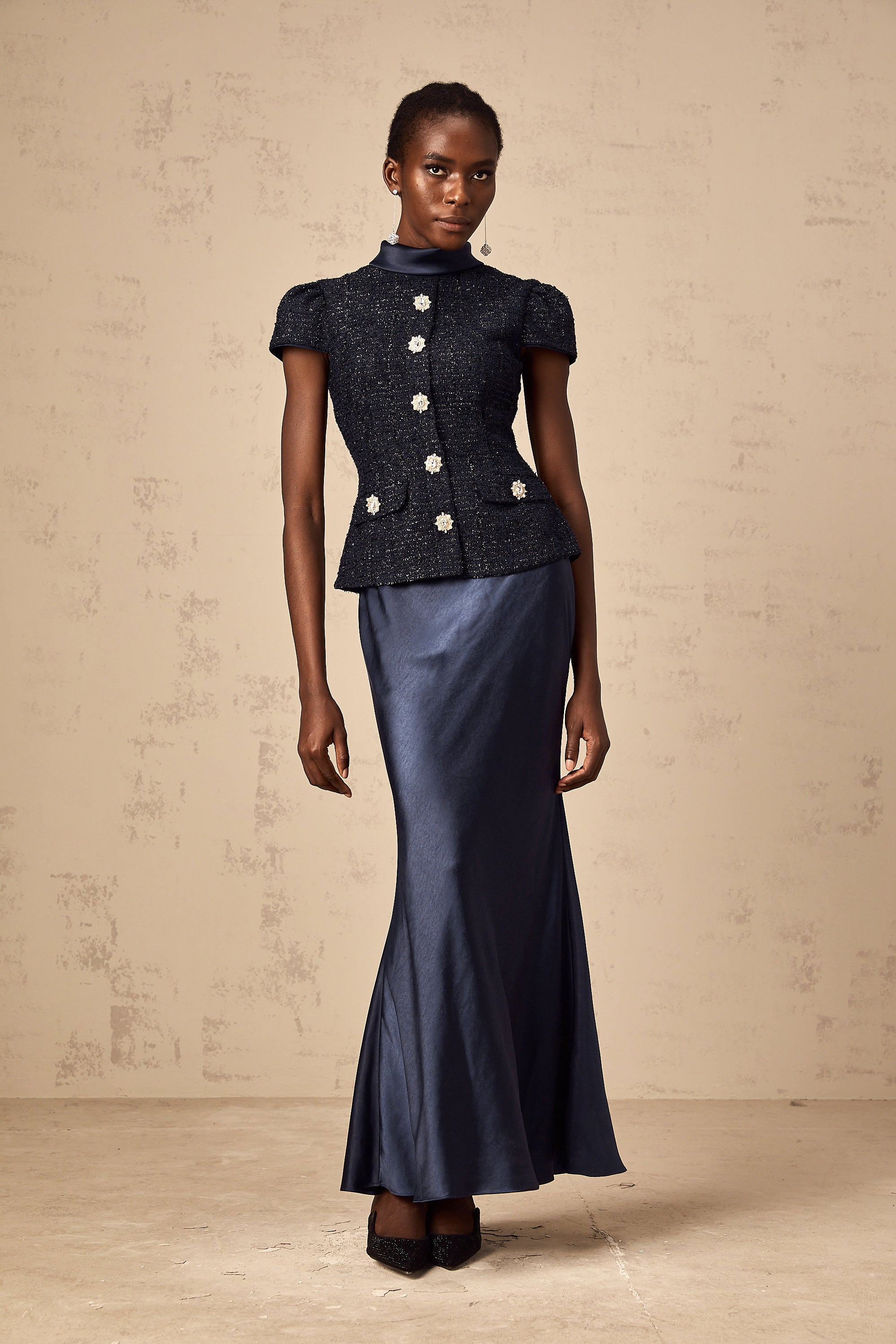 Formal Blue Panelled Maxi Dress