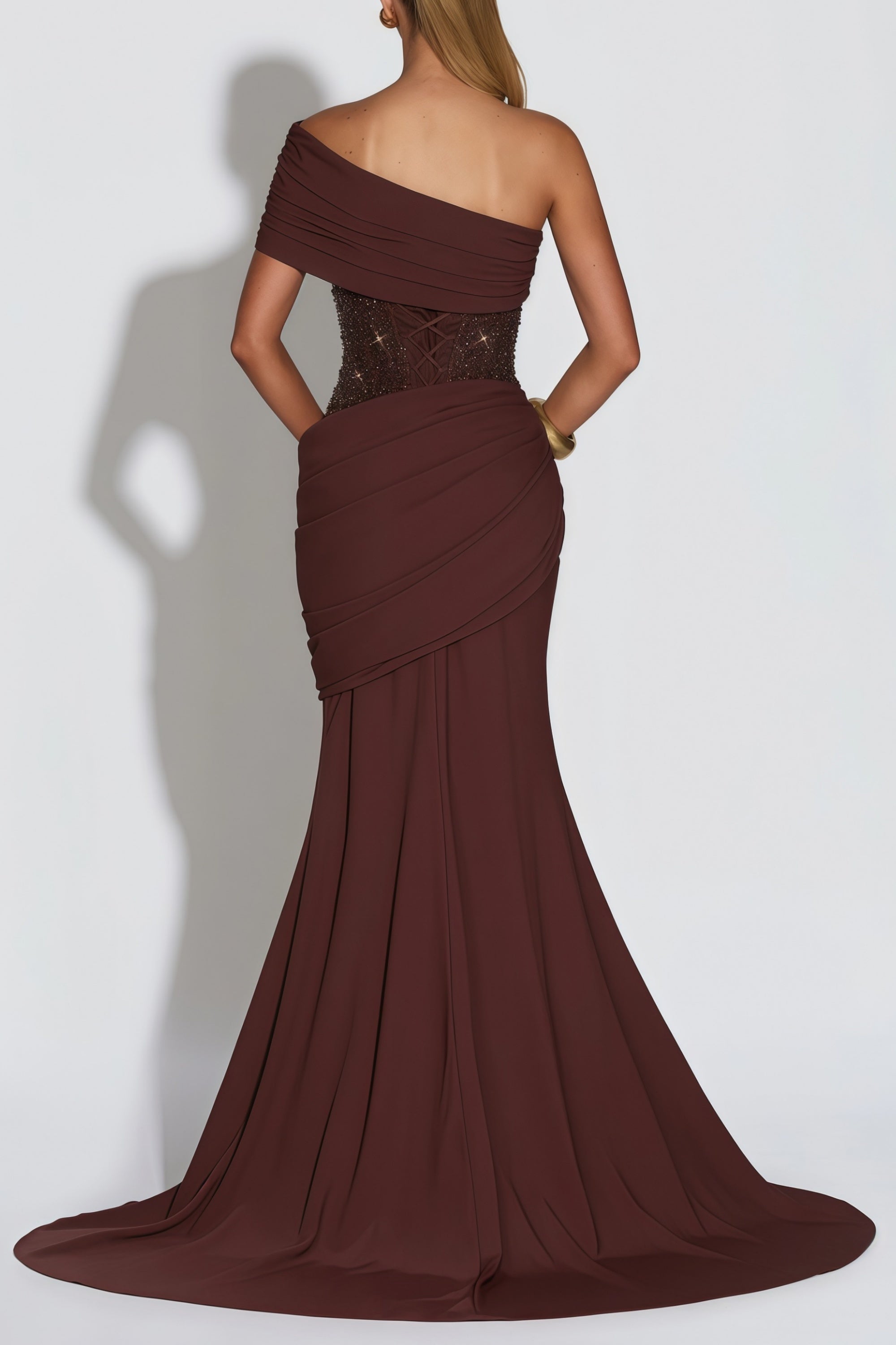 Asymmetrical Gown in Plum Brown