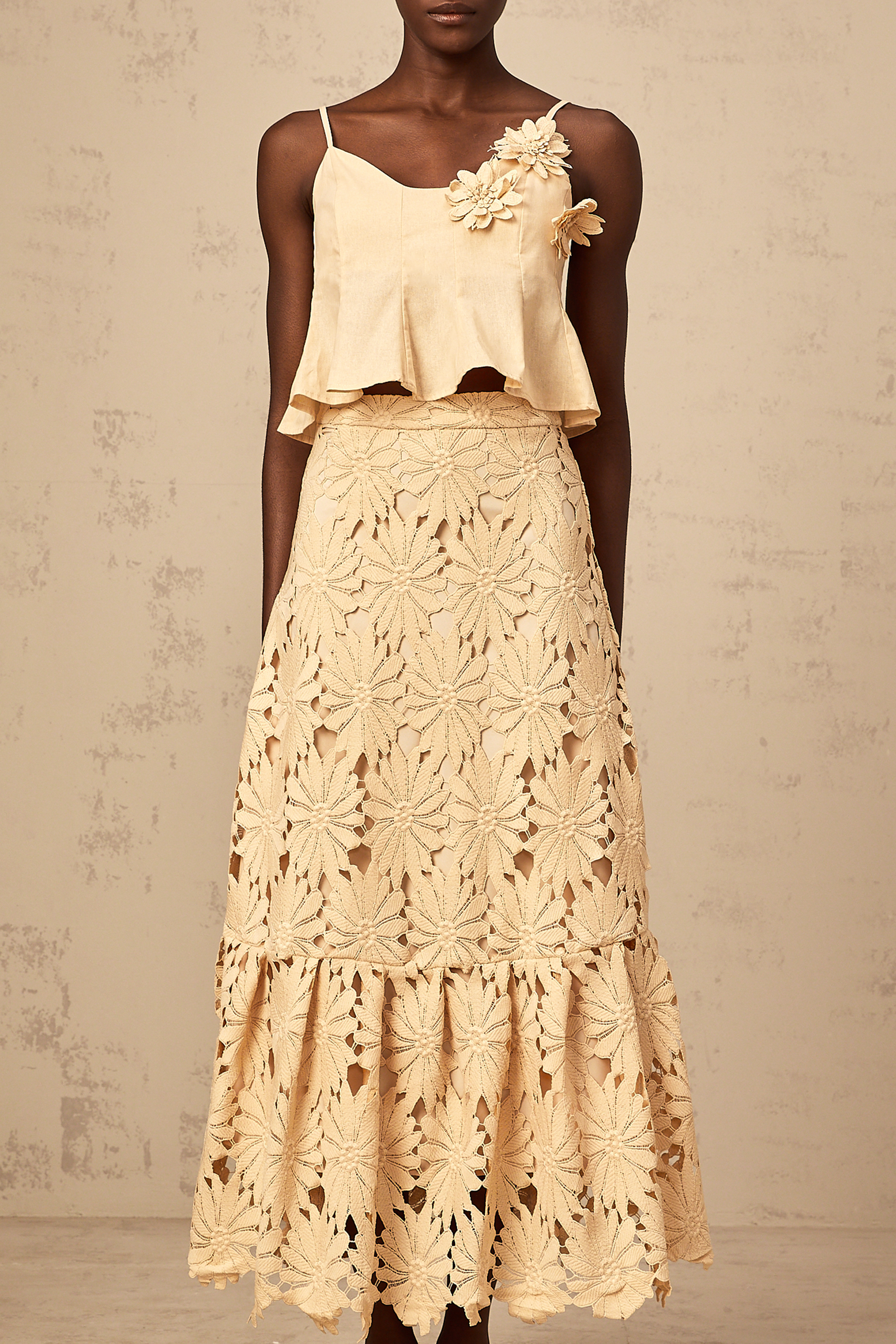 Céline khaki cut-out flared top & skirt matching set (Final Sale-US Only)