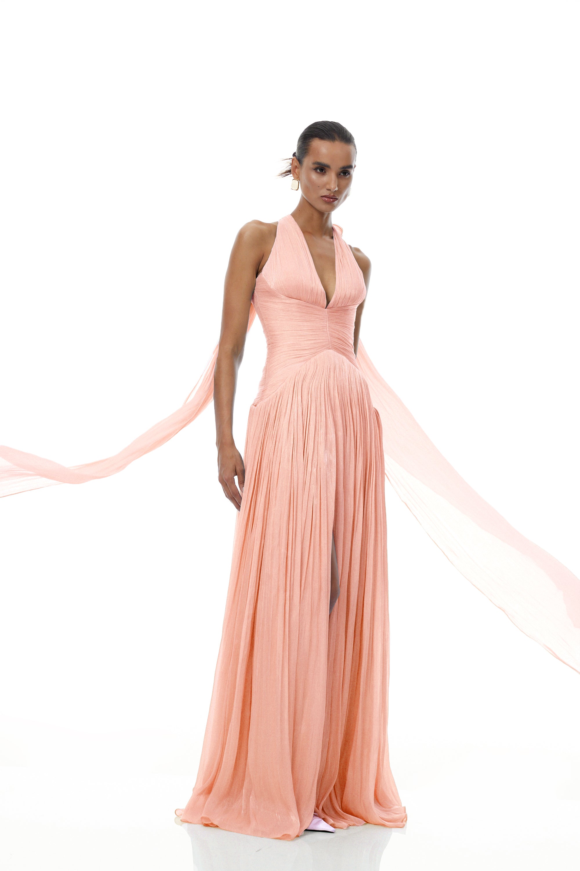 Pink Glossy Gathered Maxi Dress
