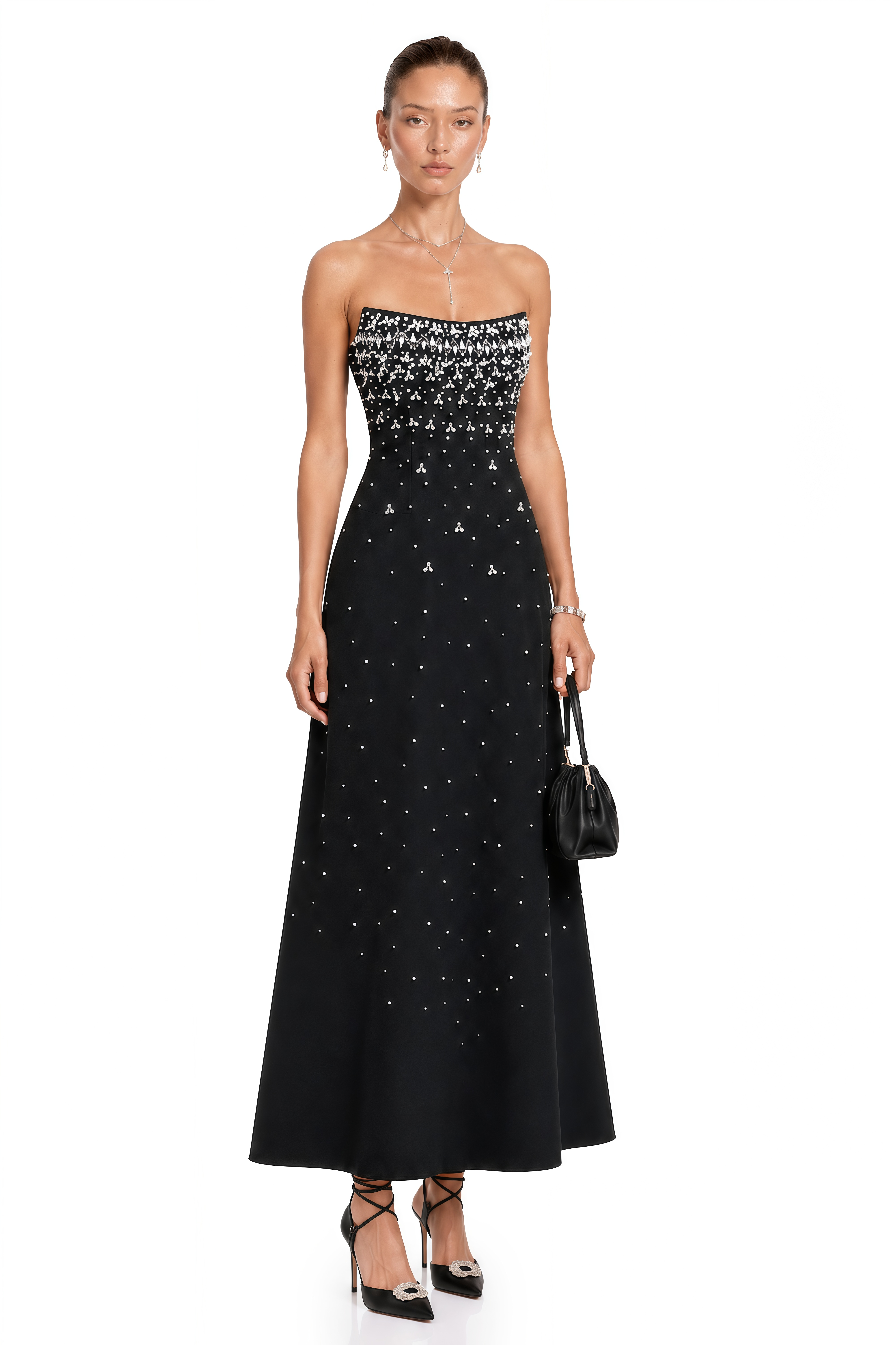 Melisande Black Embellished Maxi Dress