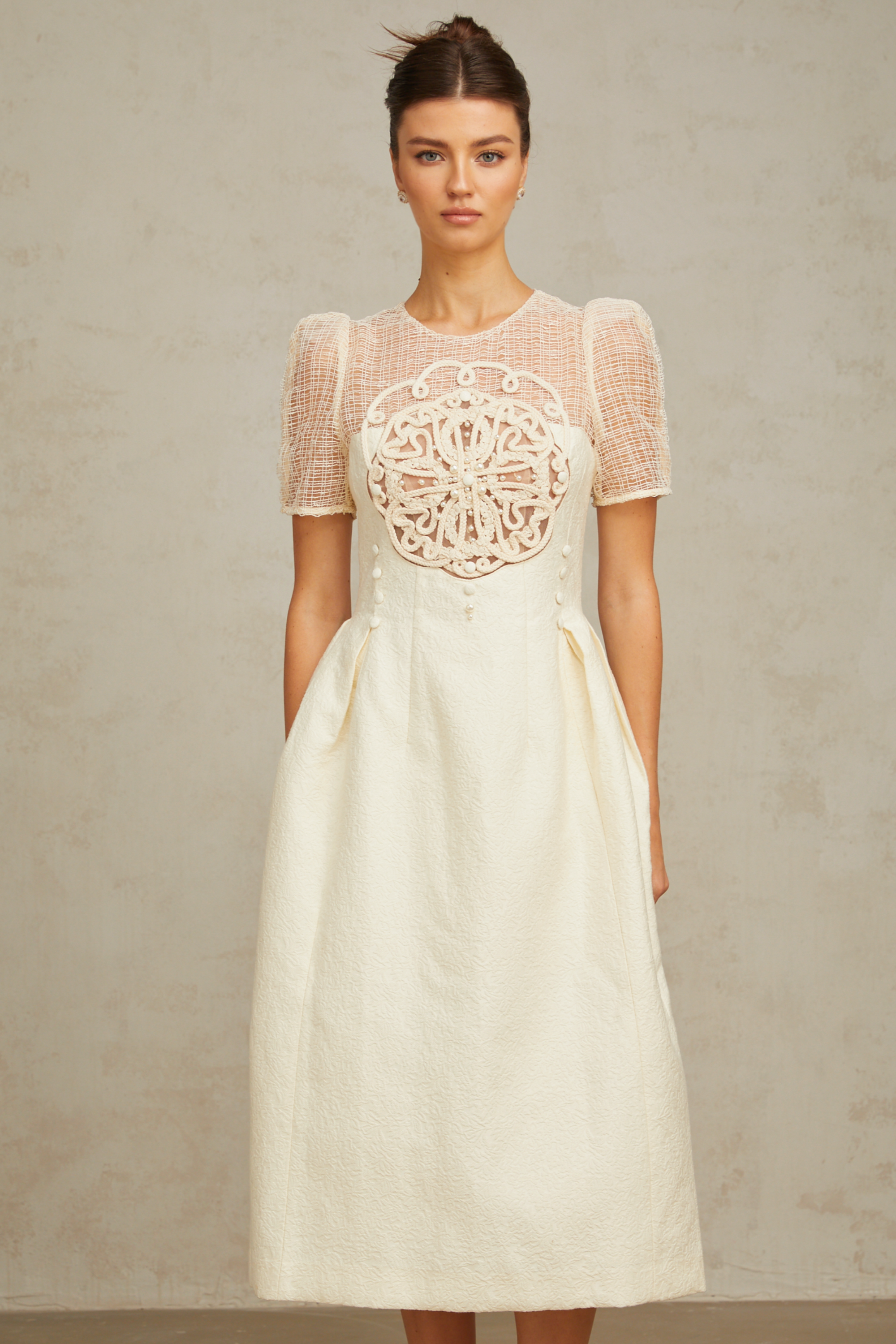 Camille white braid panelled midi dress (Final Sale-US Only)