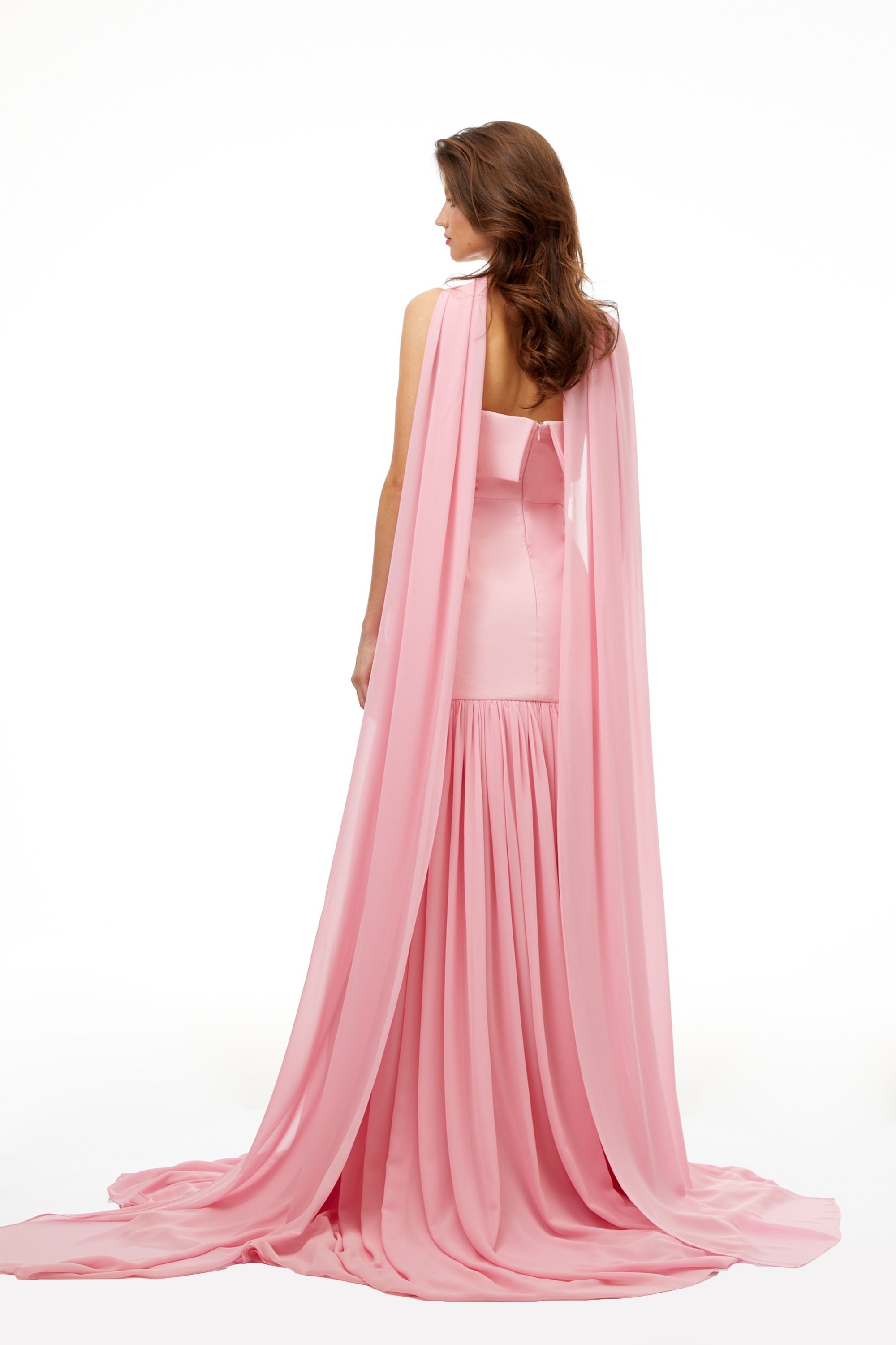 Laetitia Pink Pleated Train Ruched Maxi Dress (Final Sale-US Only)