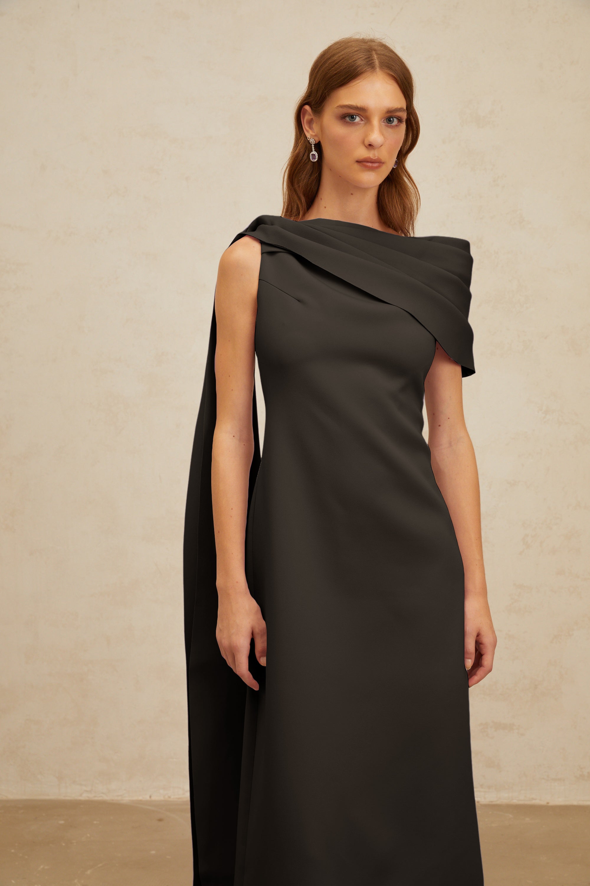Annabelle Black Cape-Design Ribbon Maxi Dress (Final Sale-US Only)