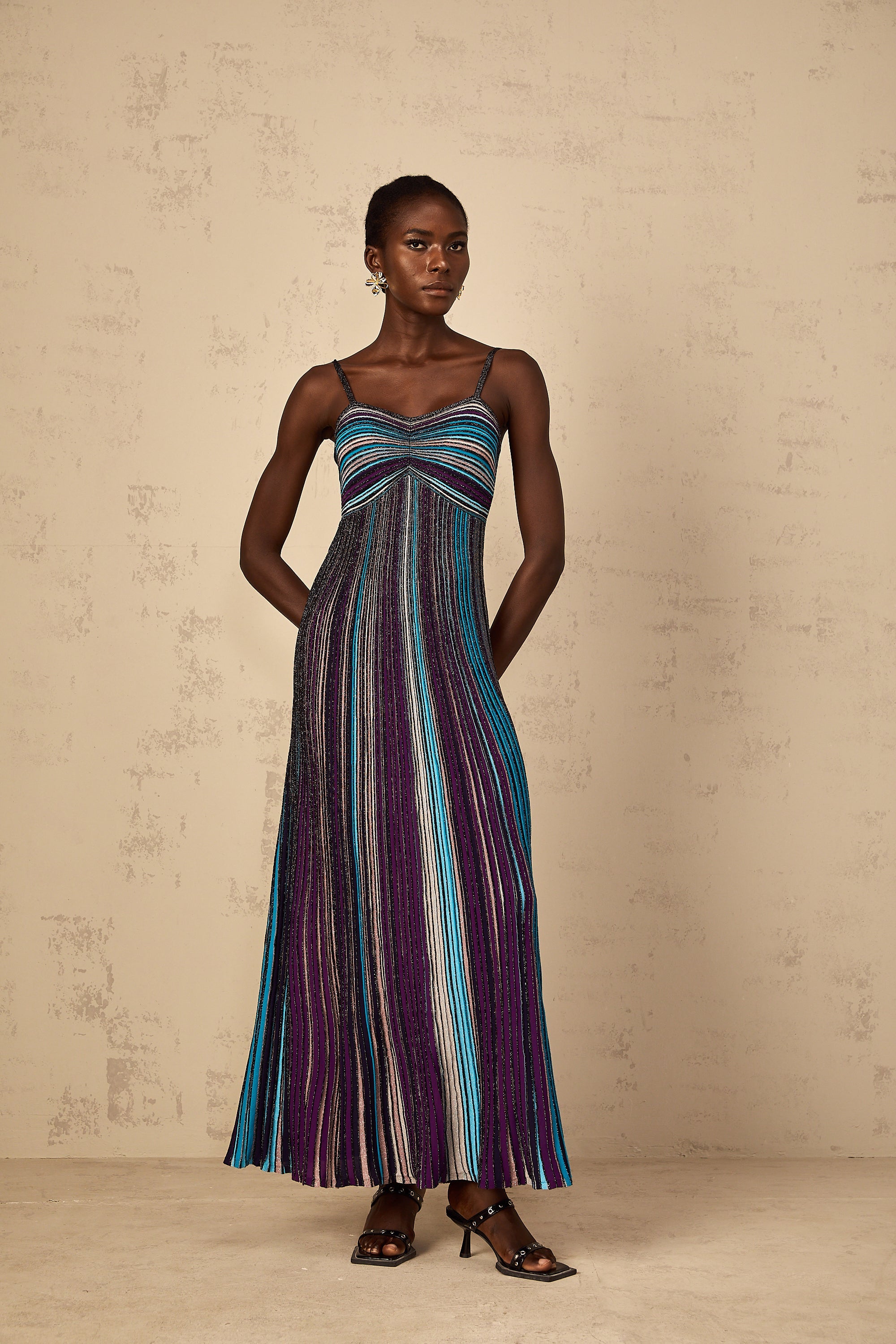 Bruyère Purple Sequin Striped Knit Maxi Dress (Final Sale-US Only)