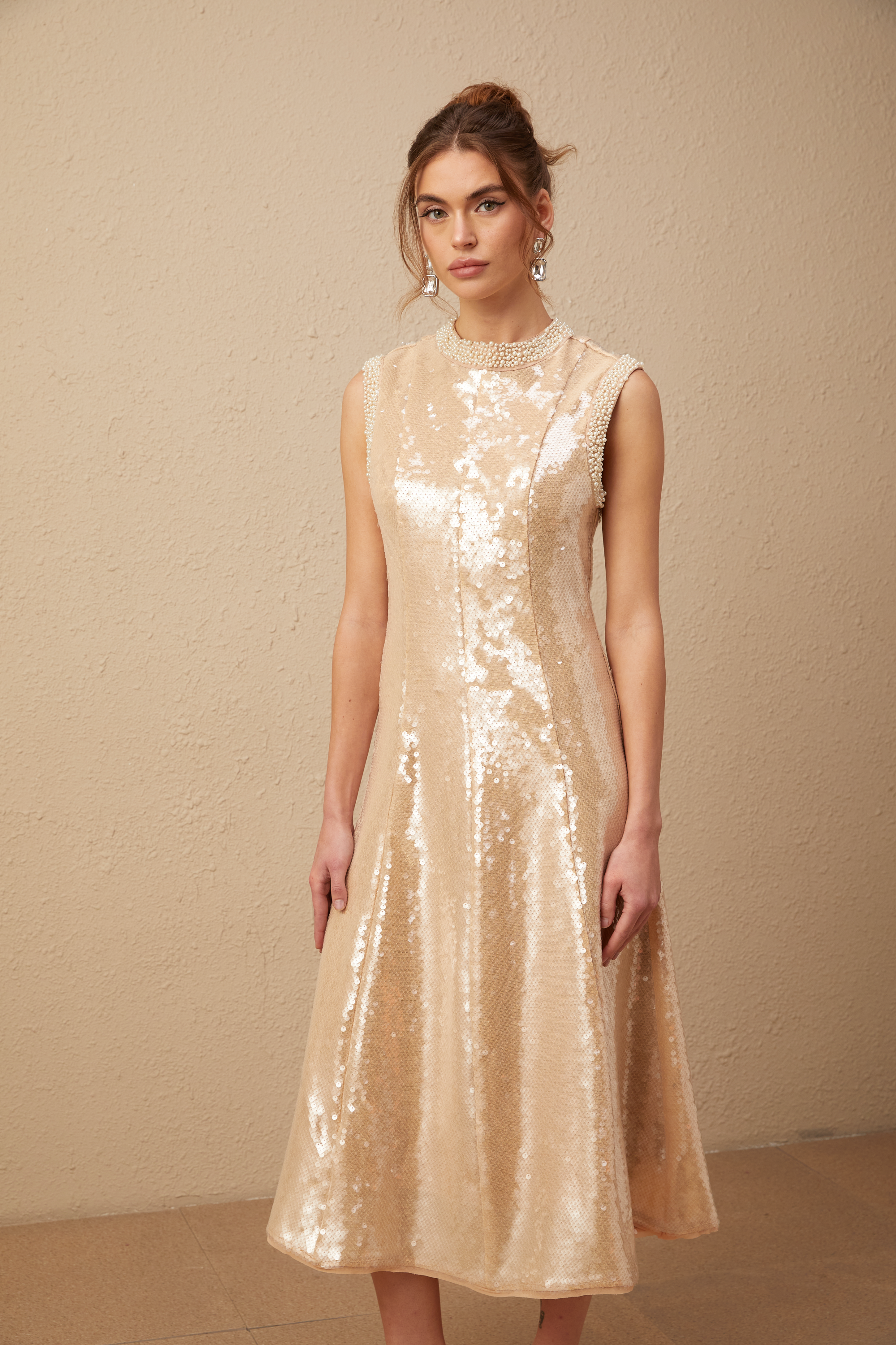 Ornella faux-pearl sequined midi dress (Final Sale)