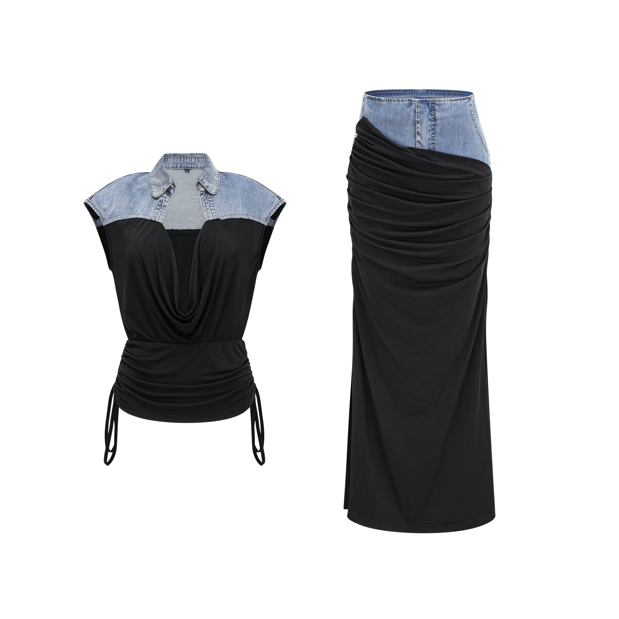 Denim Top & Skirt Set