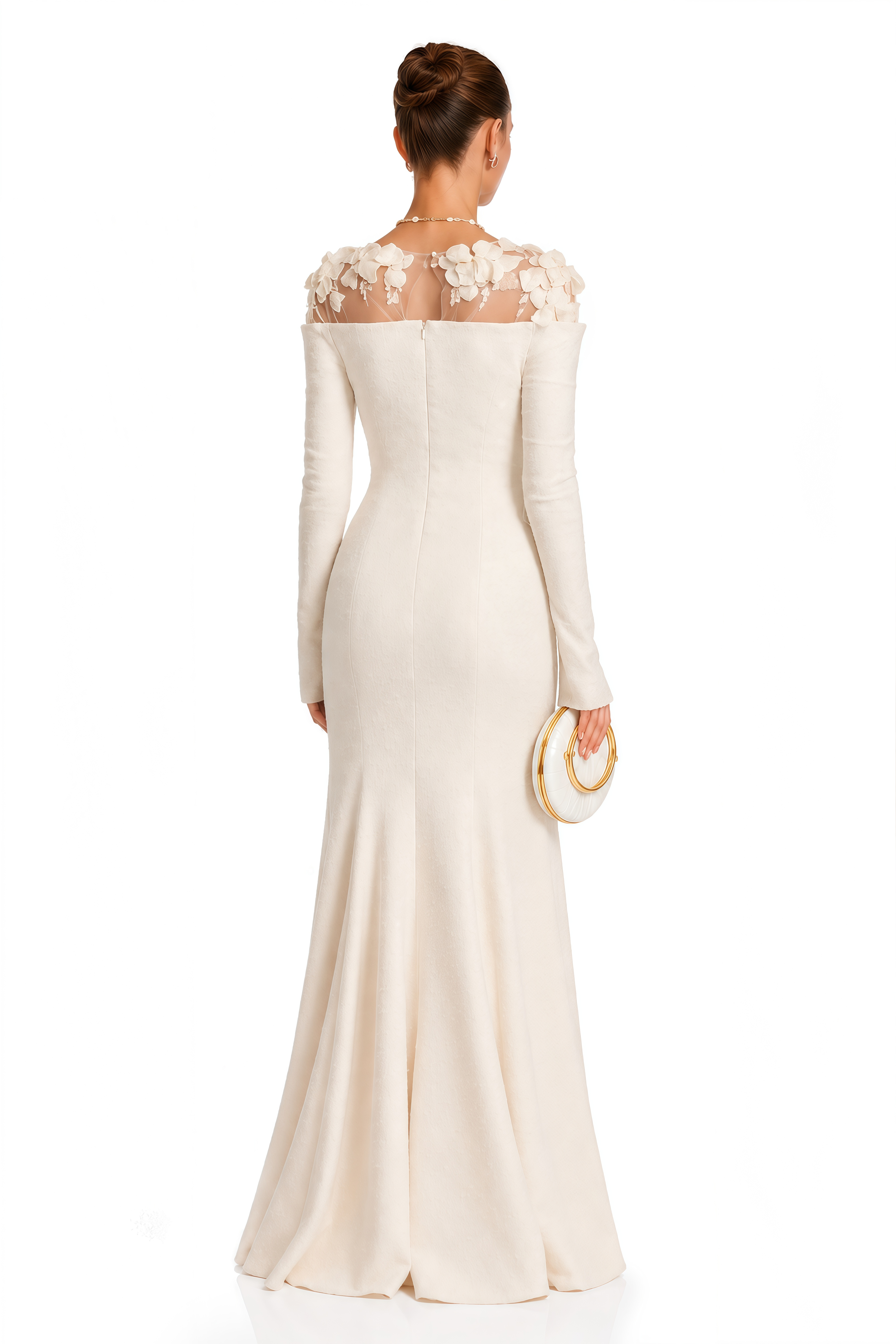 Sydney White Floral Appliqué Gown (Final Sale-US Only)