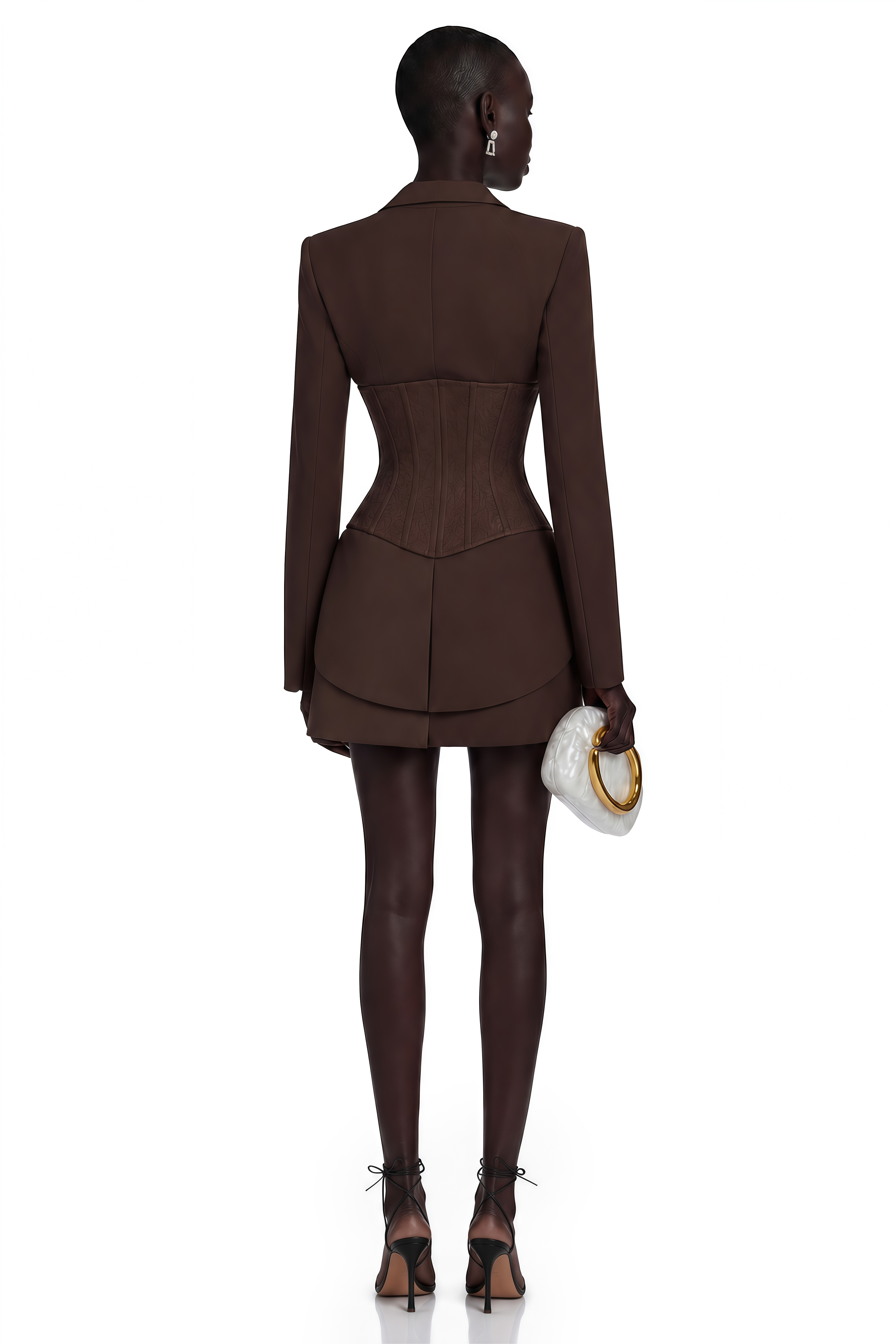 Ensemble blazer et jupe marron Sienna avec empiècements en dentelle