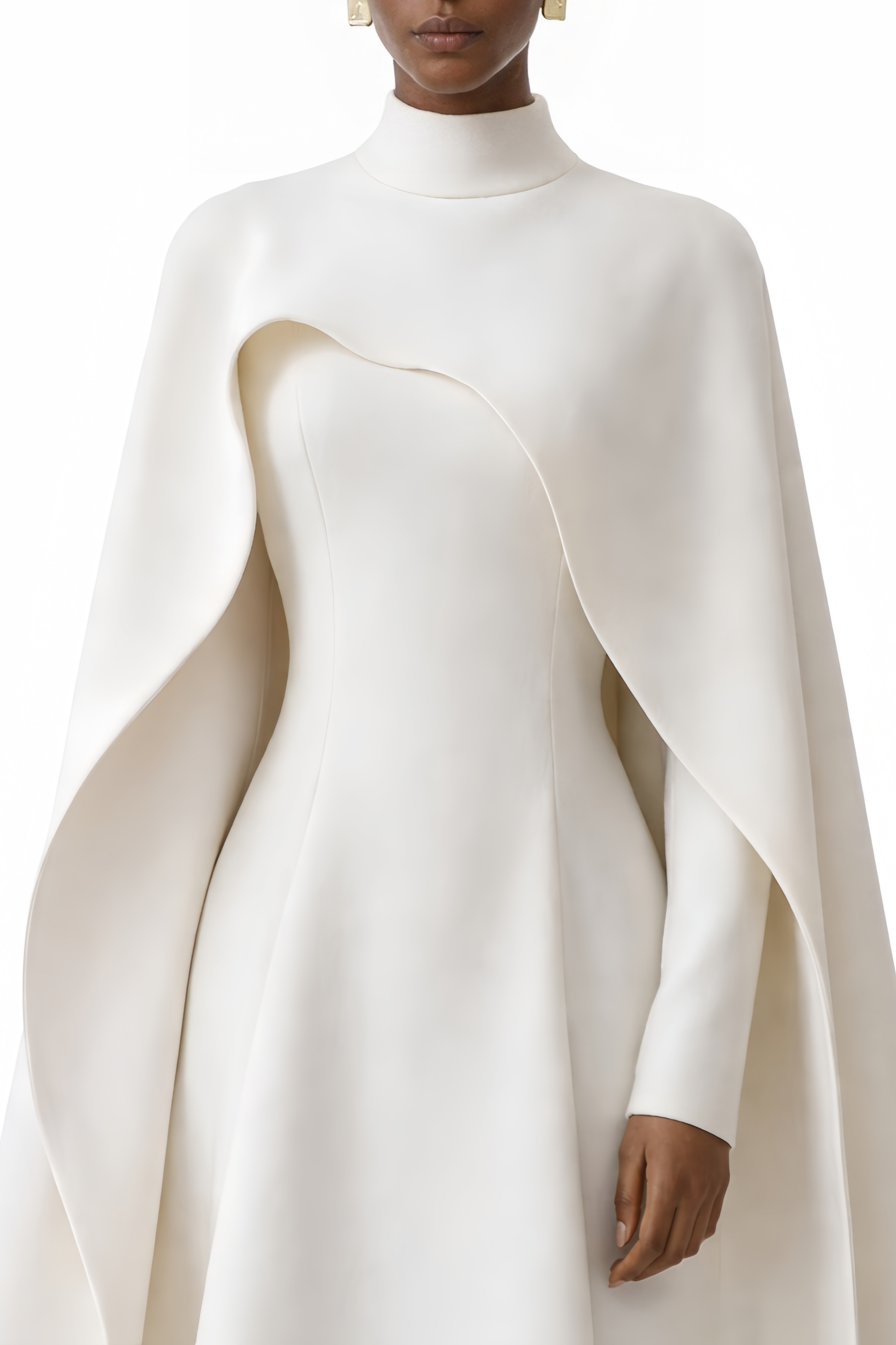 White Maxi Dress with Asymmetrical Cape