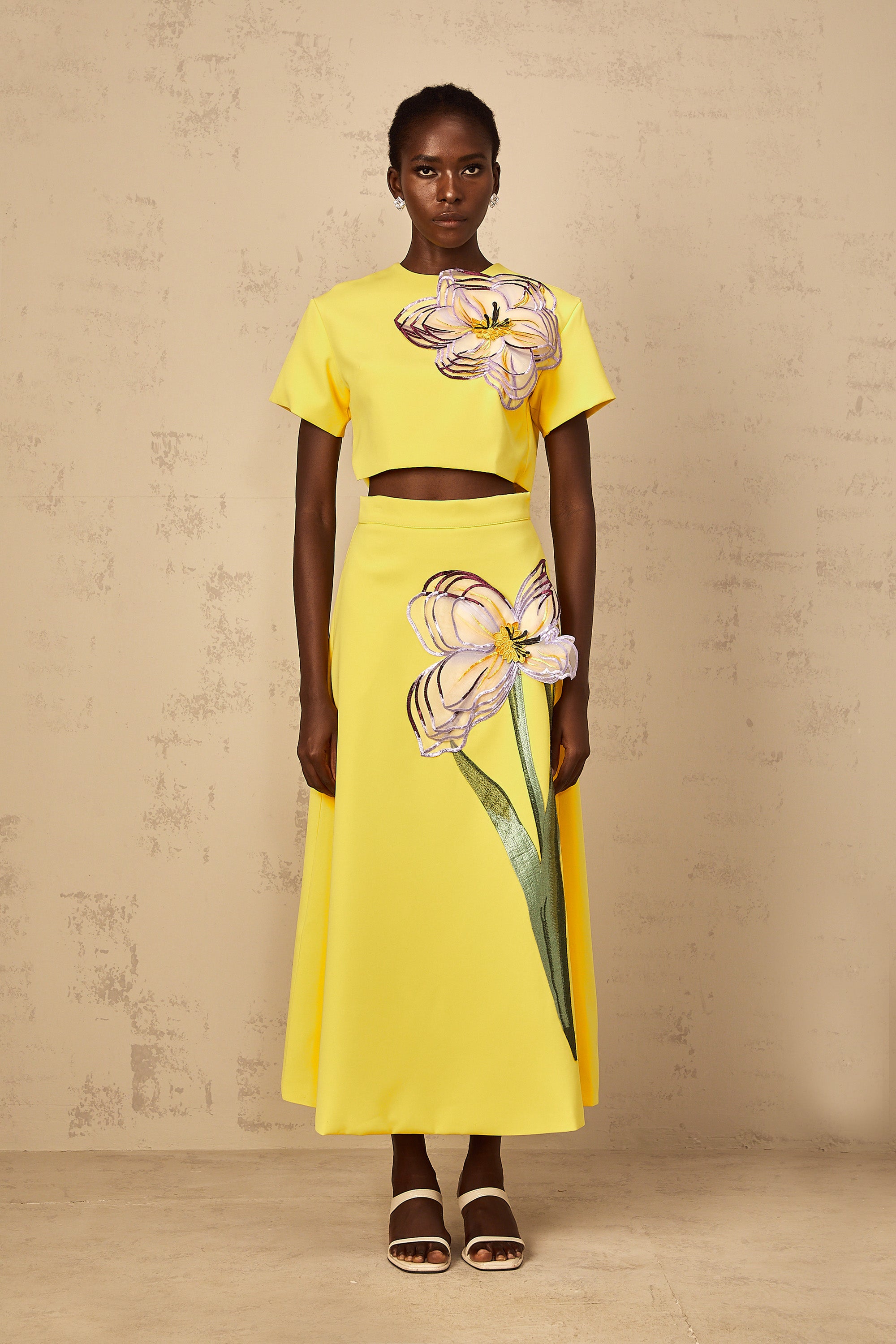 Irène Yellow Sequin Floral Embroidered Matching Set (Final Sale-US Only)