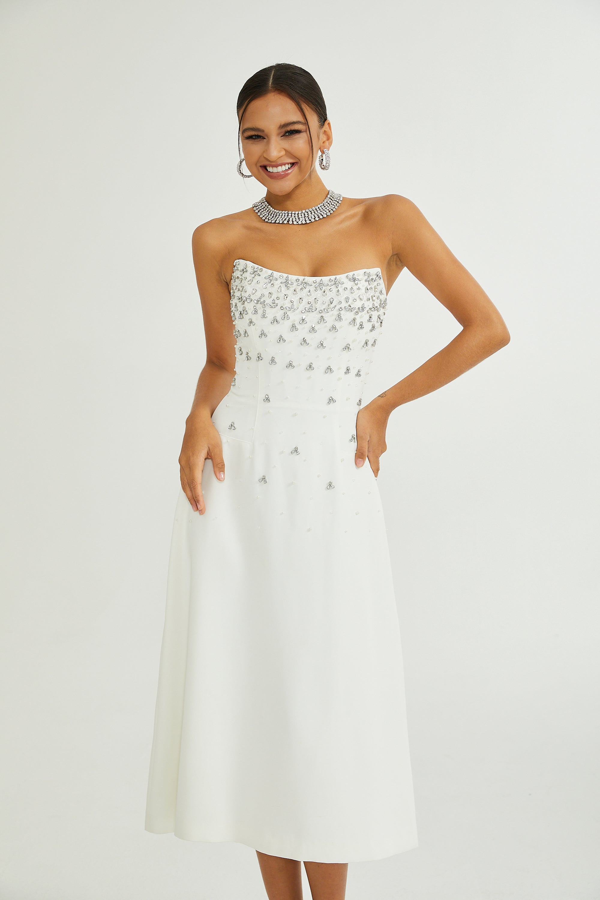 Melisande white embellished midi dress (Final Sale-US Only)