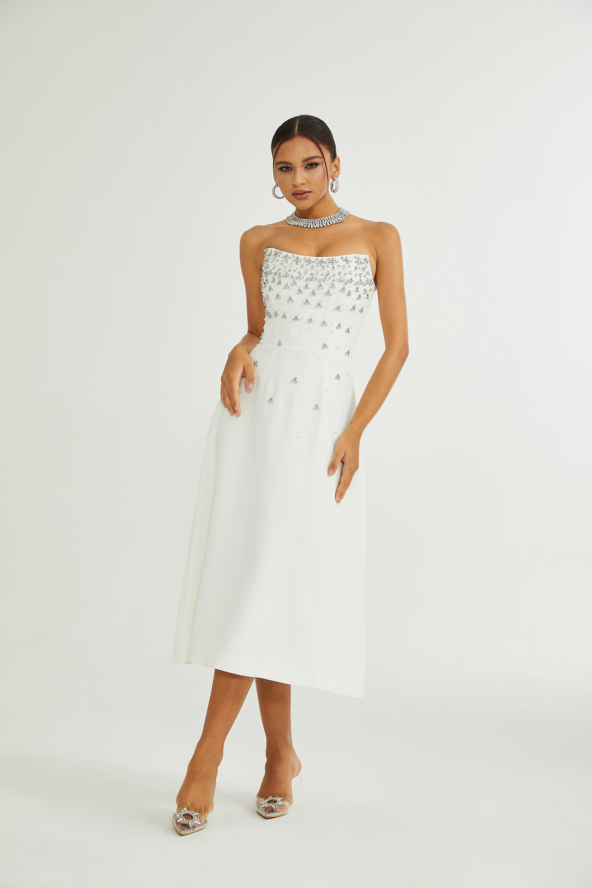Melisande white embellished midi dress (Final Sale-US Only)