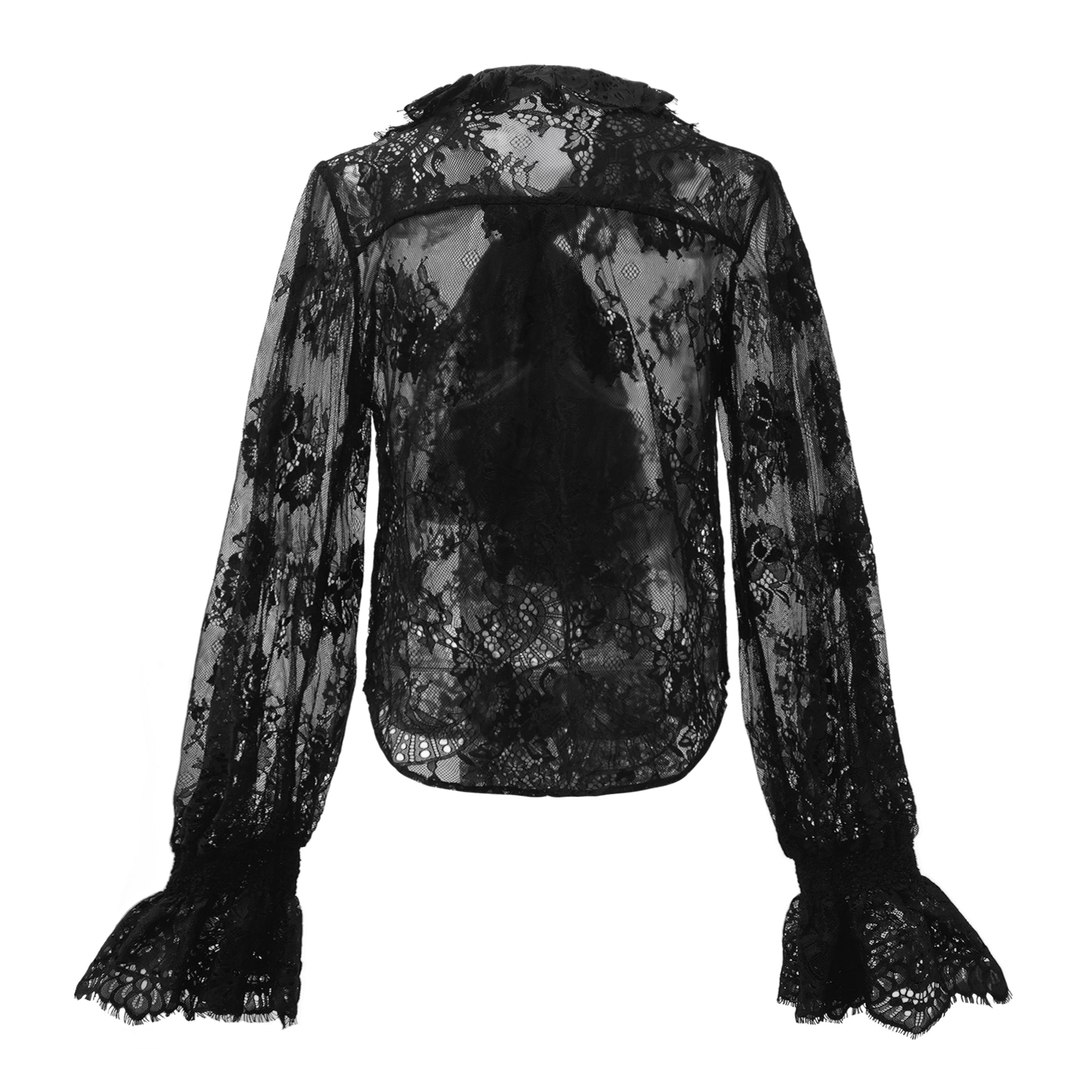 Chemisier en dentelle à motifs floraux avec nœud au col, Quintine Black (Vente définitive)