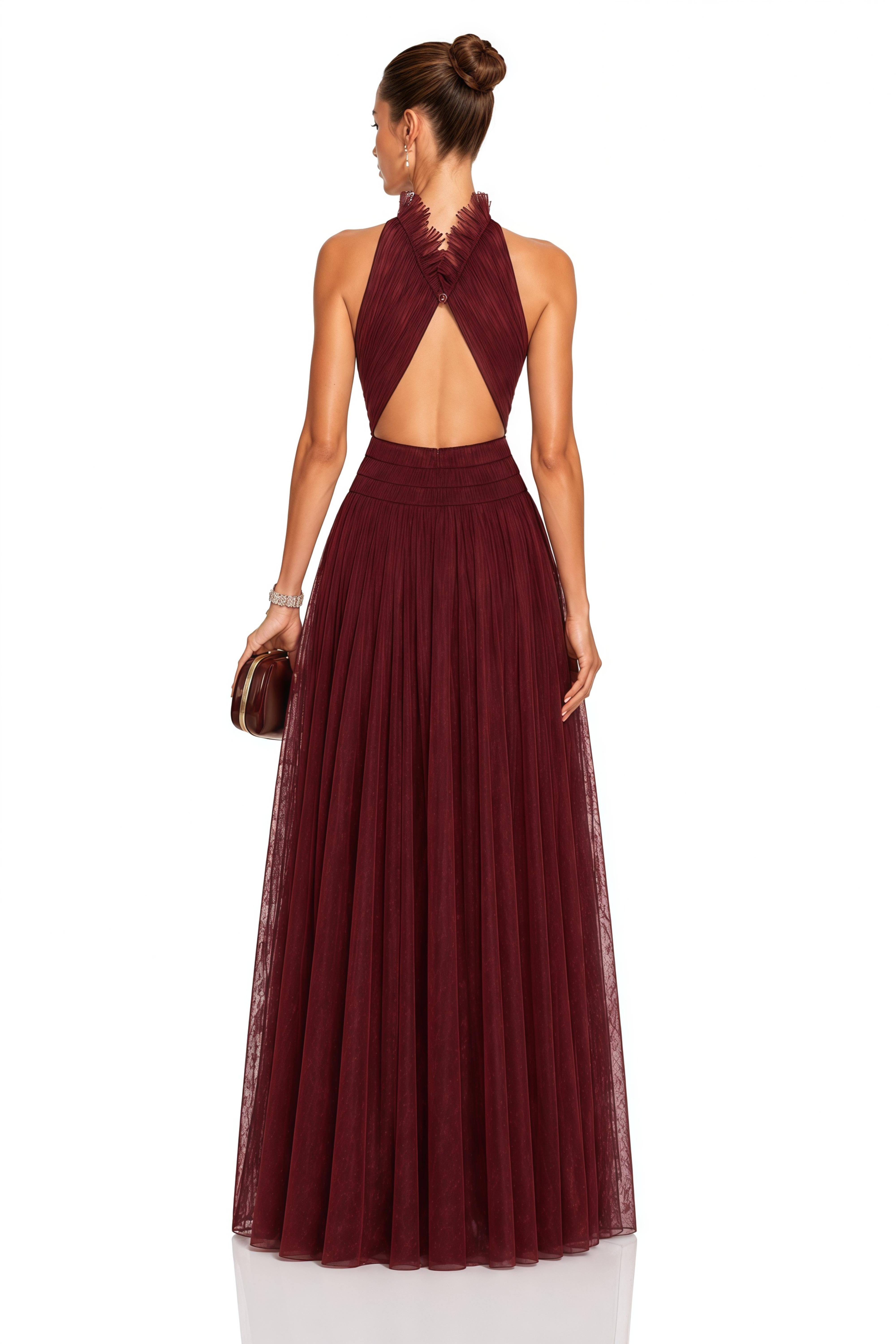 Robe longue semi-transparente à dos nu Amandine rouge