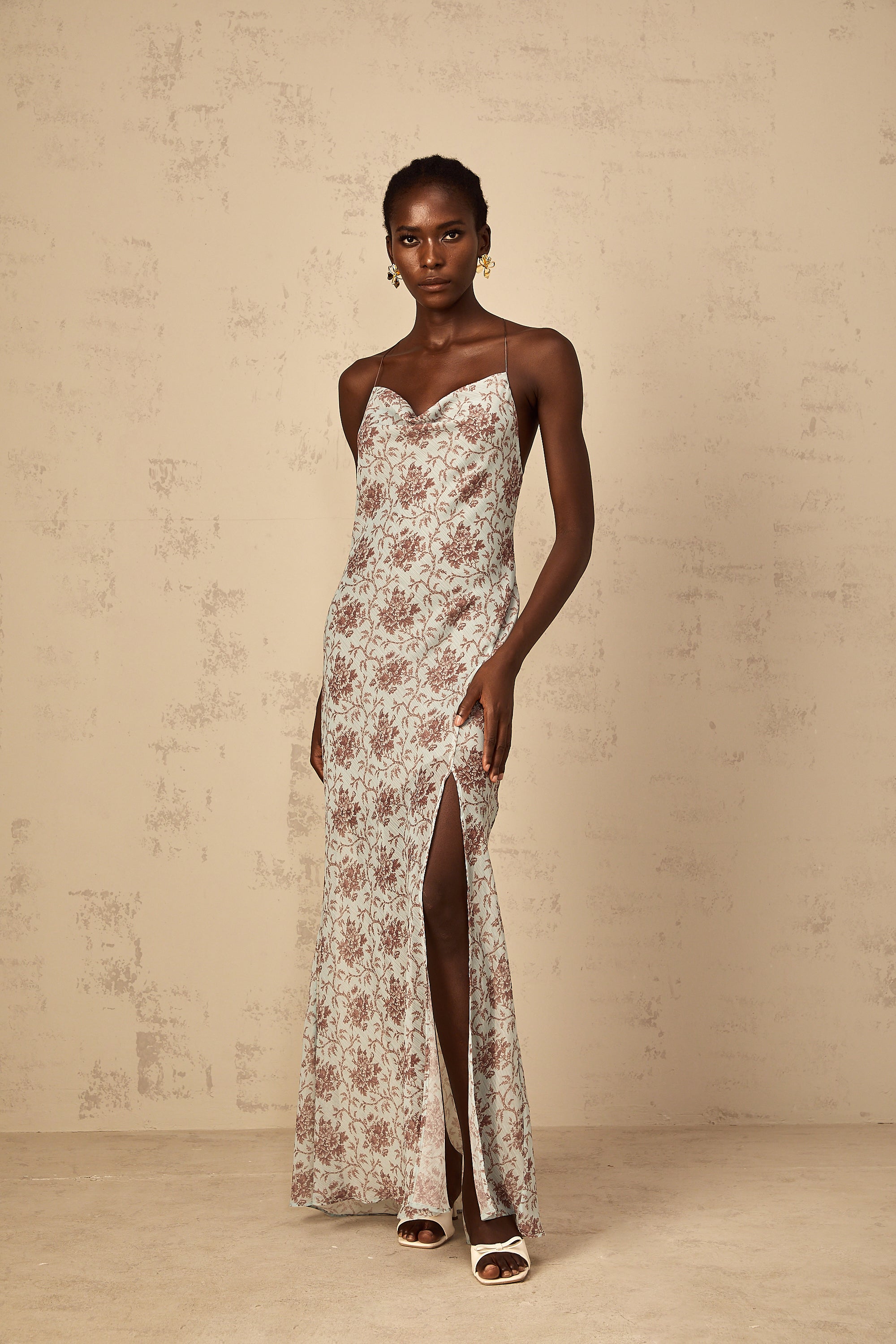 Robe longue sans manches à imprimé floral Honorine Blue (Vente définitive)