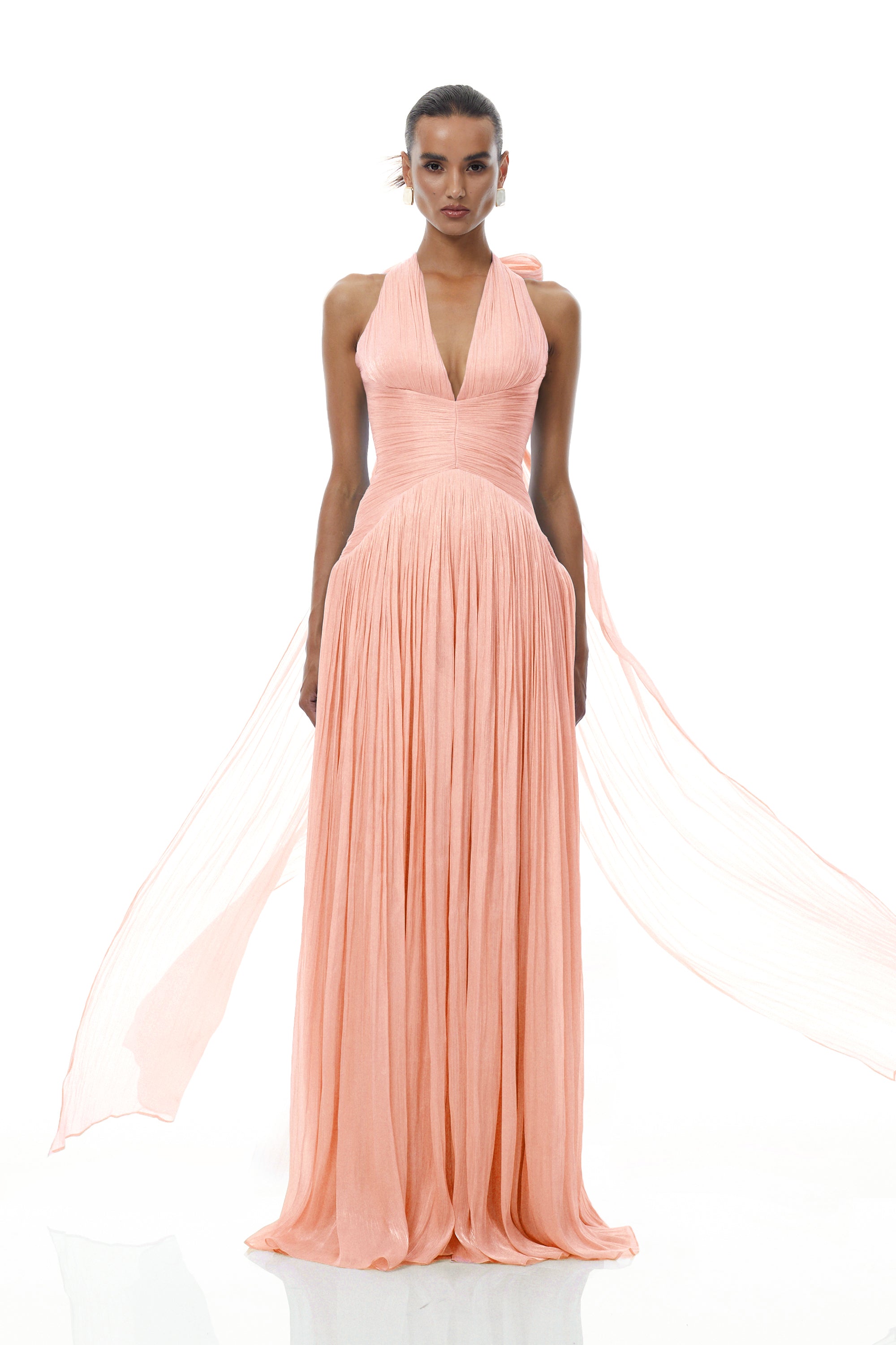 Pink Glossy Gathered Maxi Dress