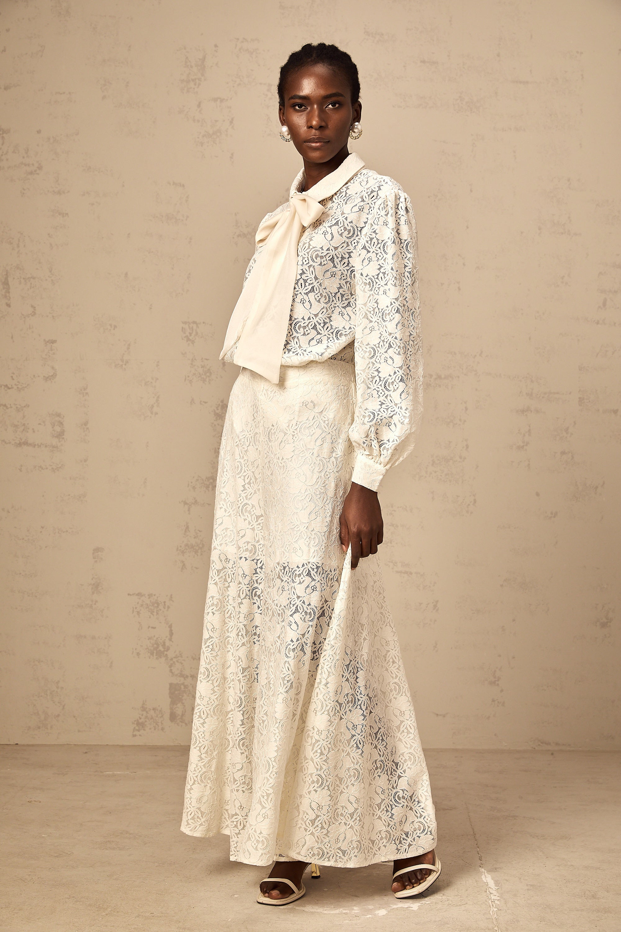 Vanessa White Guipure Lace Shirt & Trousers Matching Set