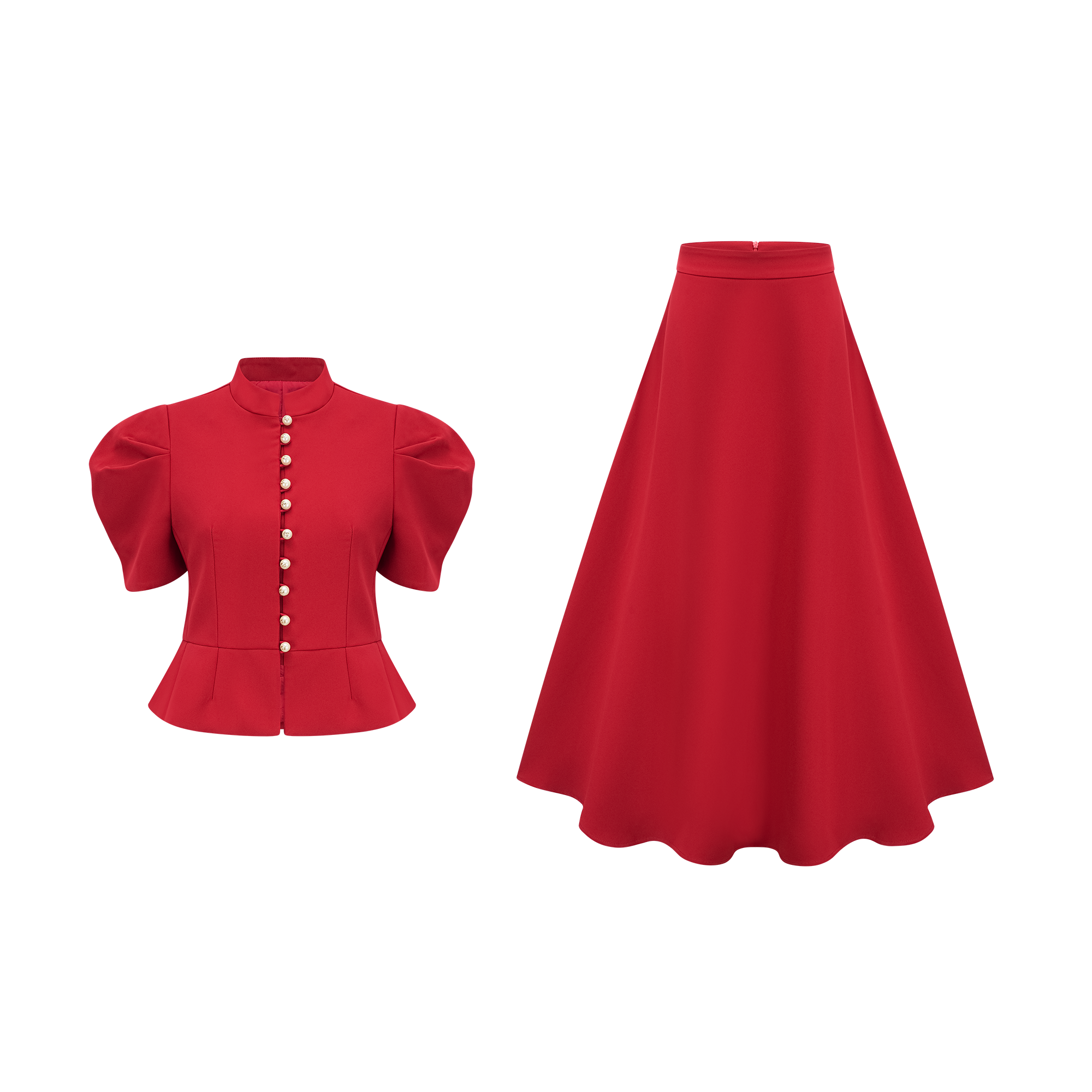 Colette red pleated blouse & skirt matching set (Final Sale-US Only)