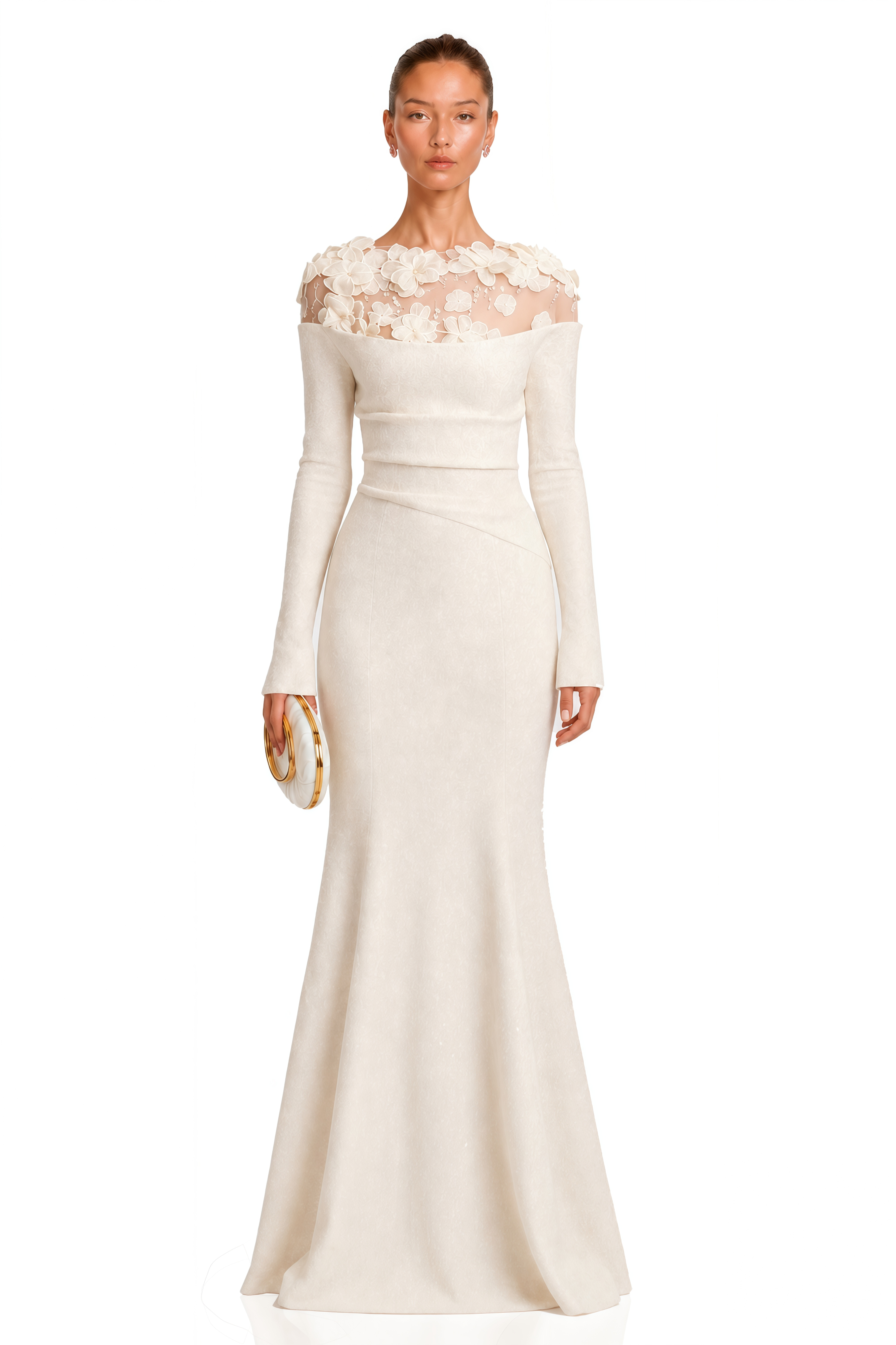 Sydney White Floral Appliqué Gown (Final Sale-US Only)
