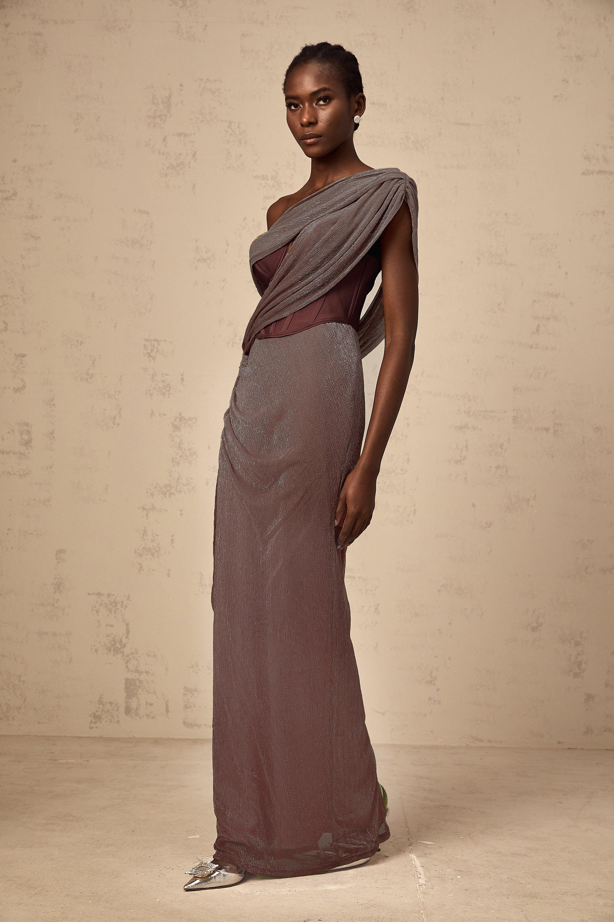 Delphine ribbon-design corset maxi dress in Brown (Final Sale-US Only)