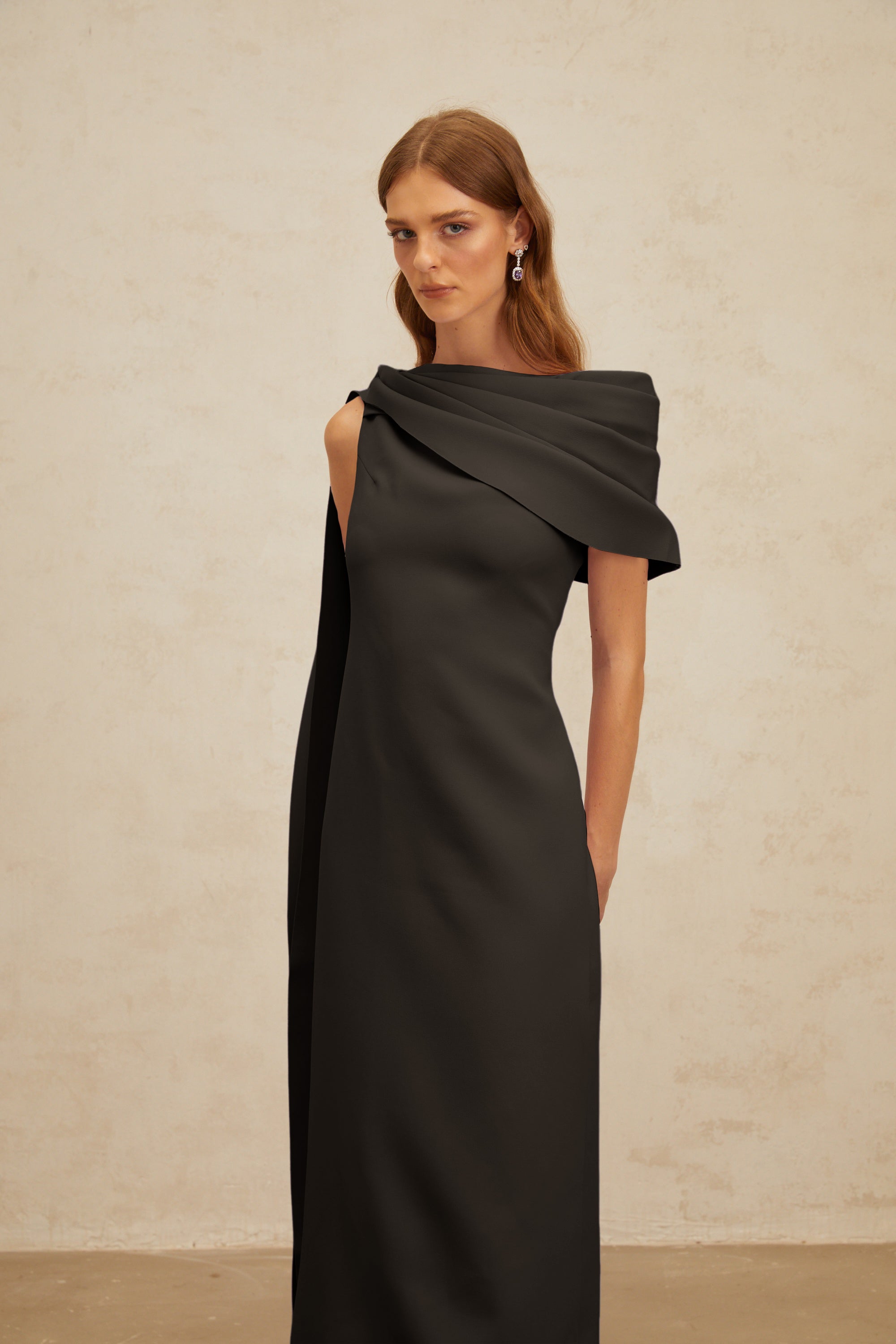 Annabelle Black Cape-Design Ribbon Maxi Dress (Final Sale-US Only)