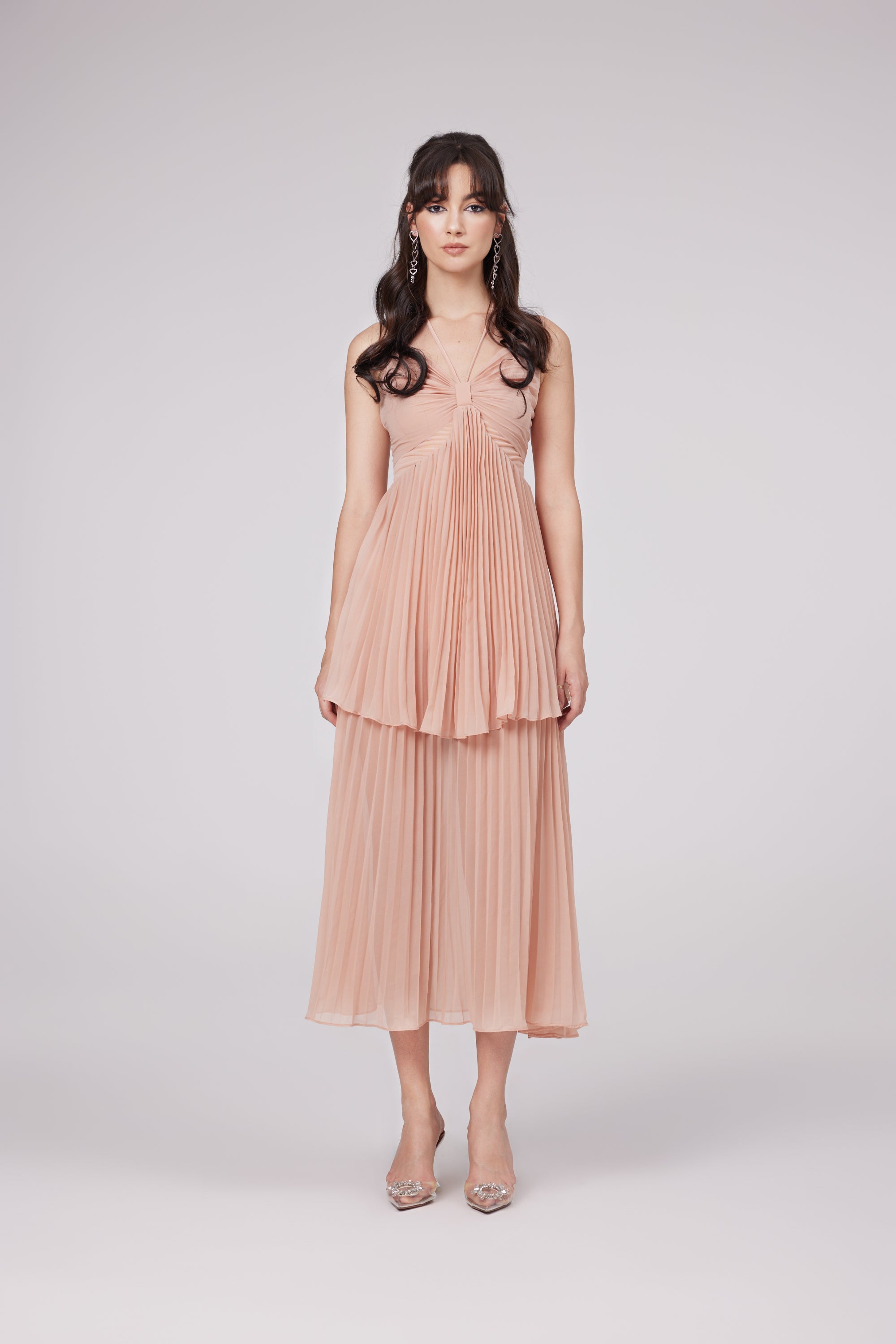 Olympe pink pleated tiered midi dress (Final Sale-US Only)