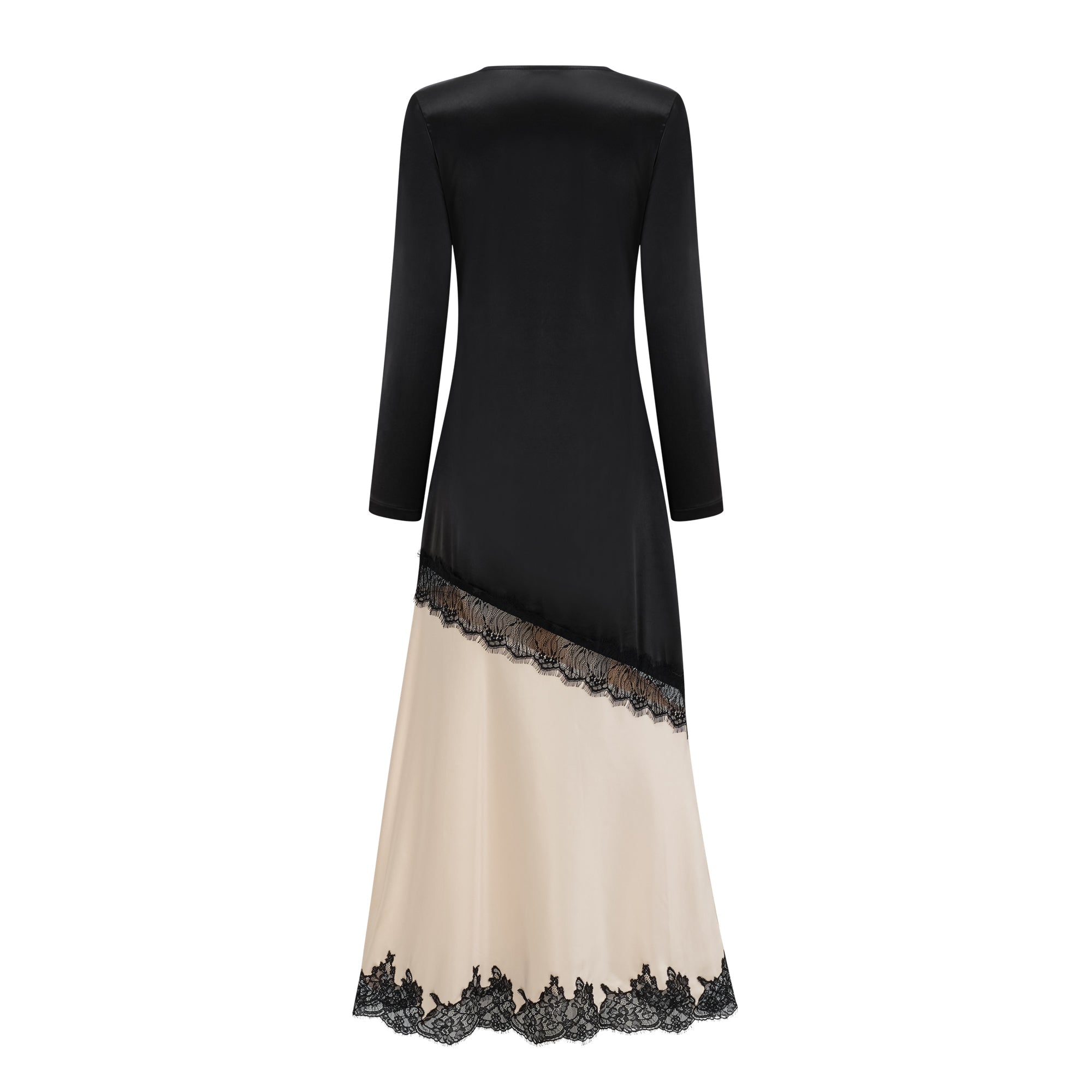 Robe longue en satin avec empiècement en dentelle Raphaëlle Neutrals