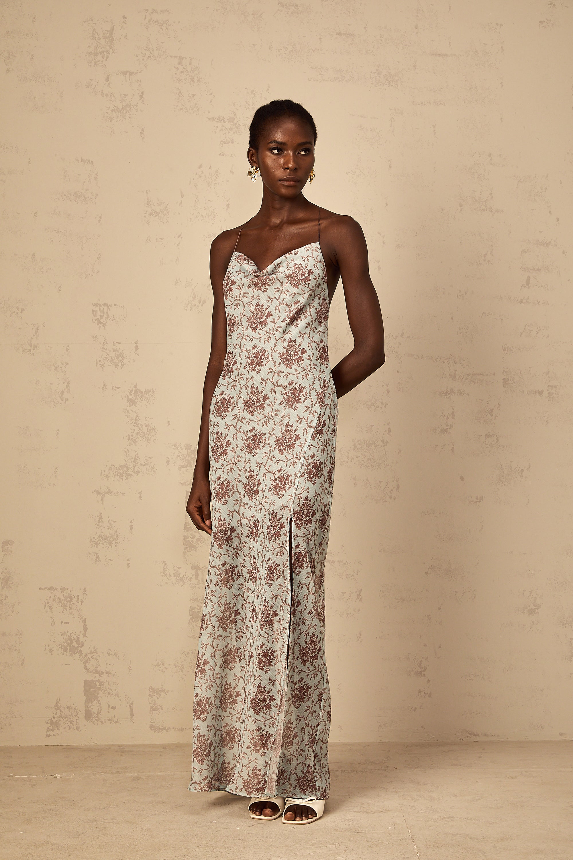 Robe longue sans manches à imprimé floral Honorine Blue (Vente définitive)