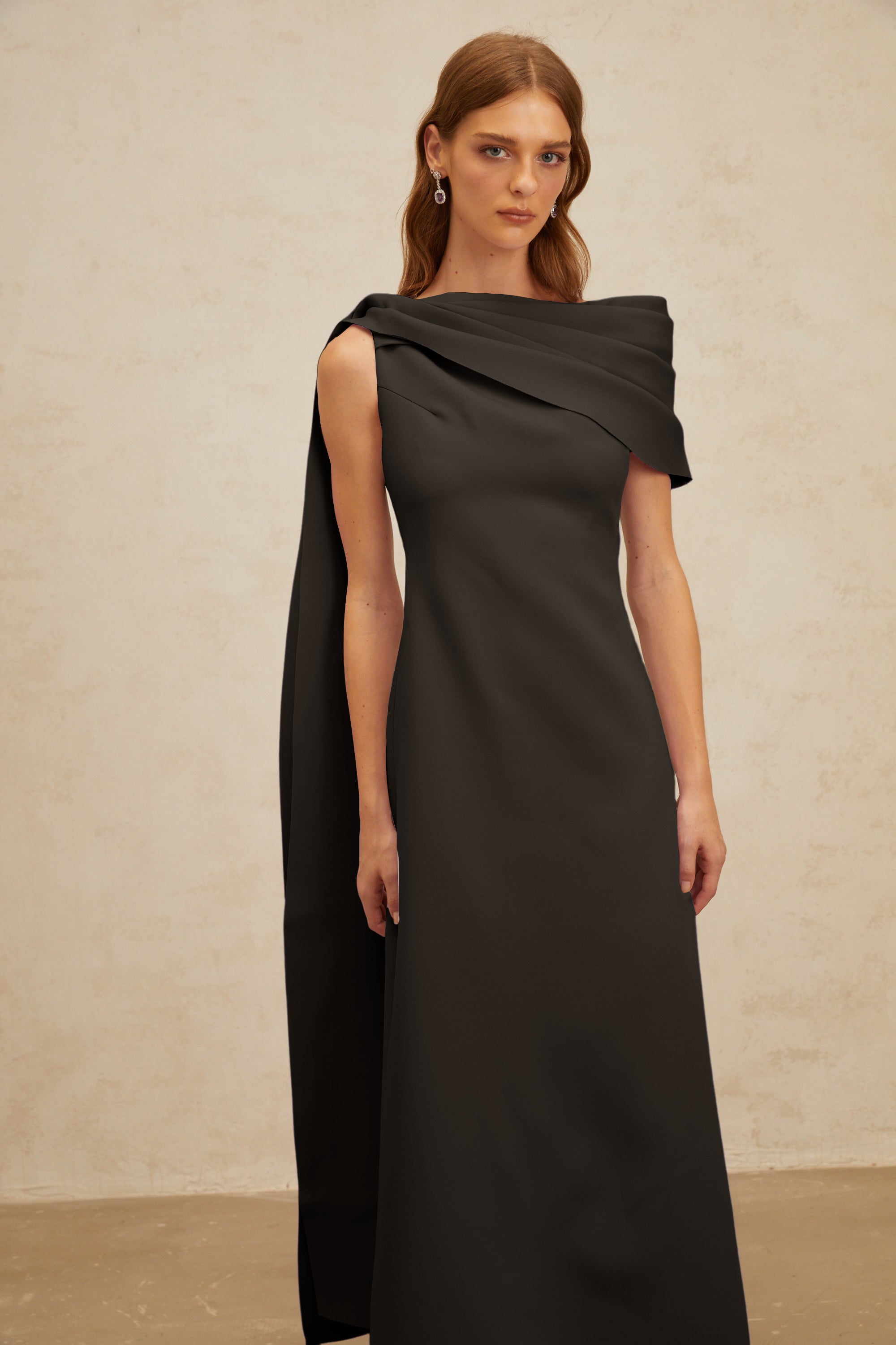 Annabelle Black Cape-Design Ribbon Maxi Dress (Final Sale-US Only)