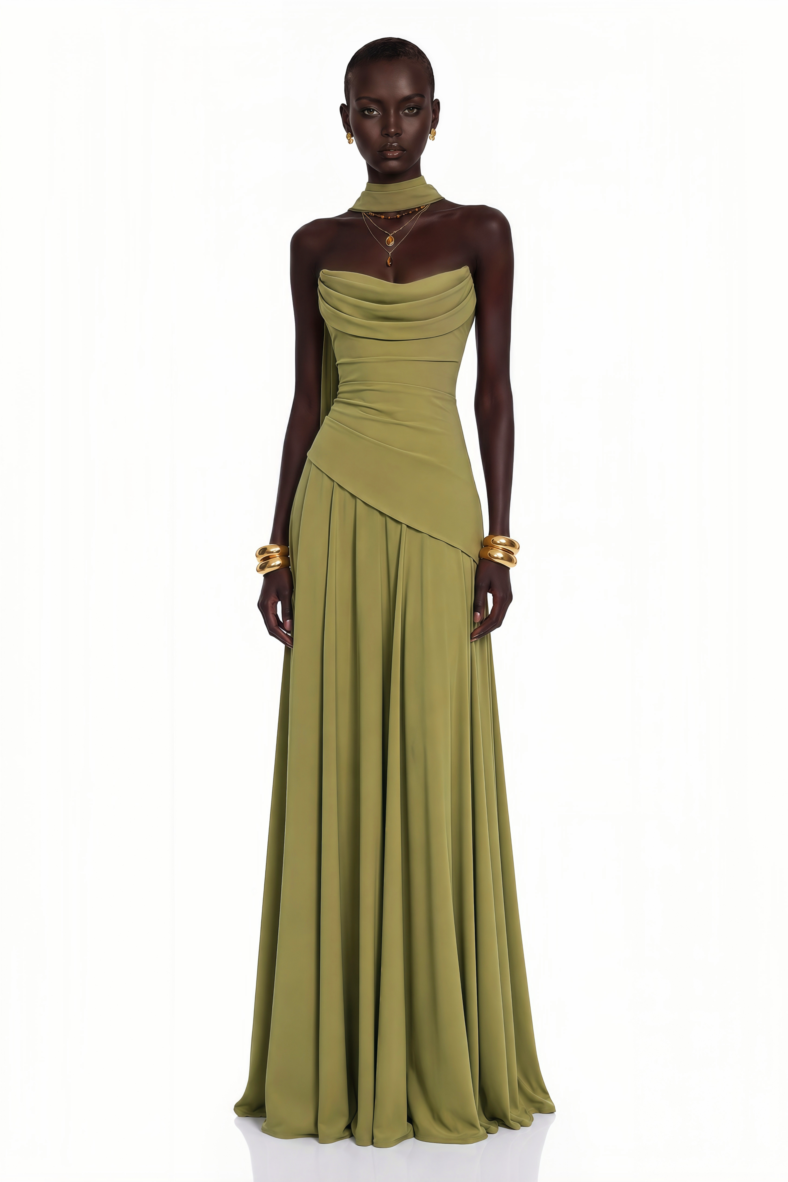 Romane Green Strapless Corset Chiffon Maxi Dress (Final Sale-US Only)